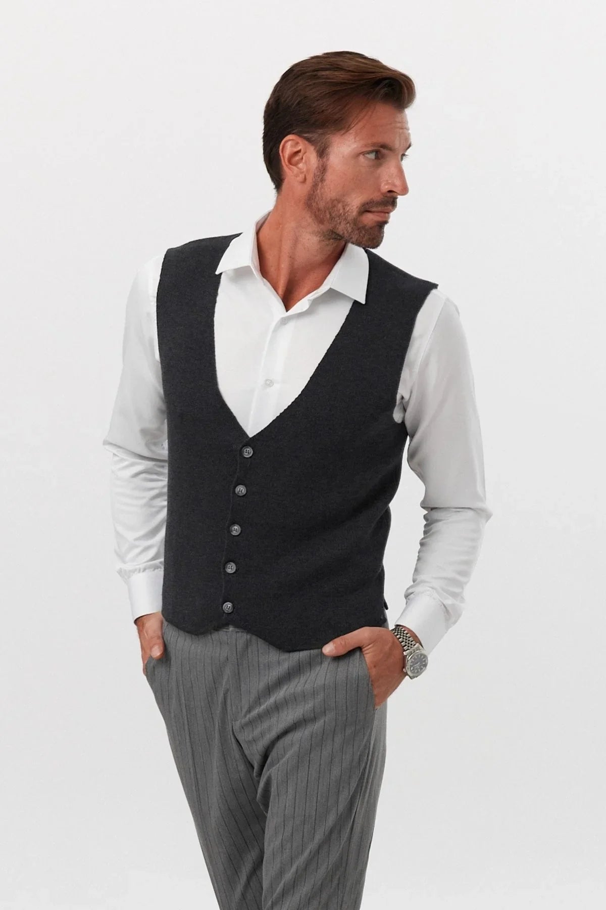 Klasik Pamuk fit kalıp Triko Klasik Yelek Kazak - Livio Ferri