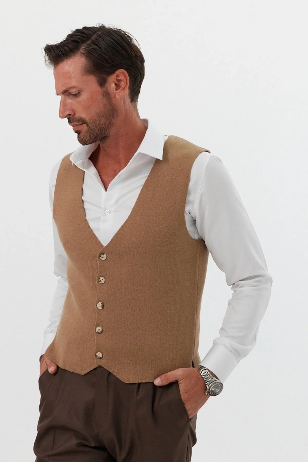 Klasik Pamuk fit kalıp Triko Klasik Yelek Kazak - Livio Ferri