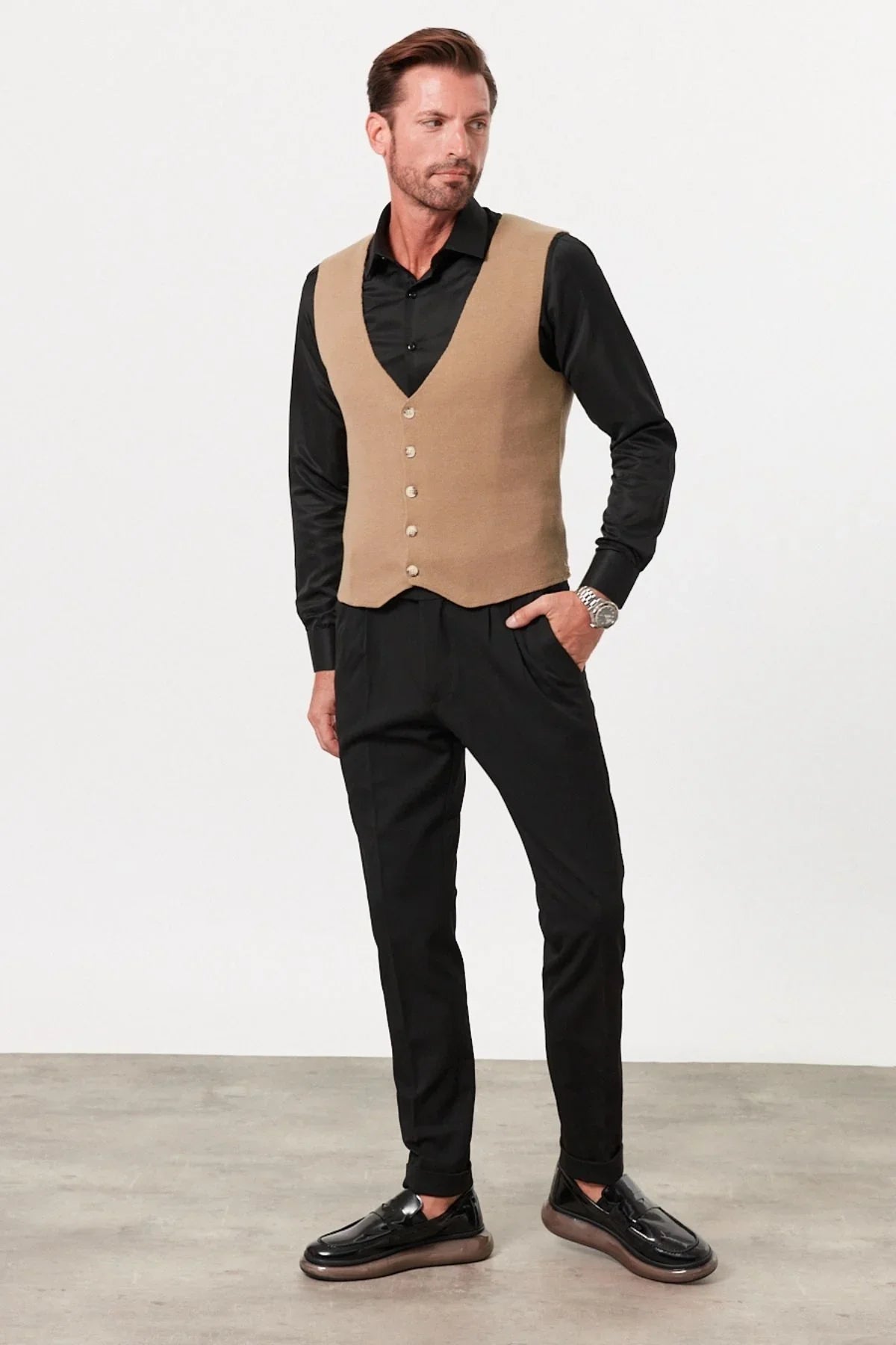 Klasik Pamuk fit kalıp Triko Klasik Yelek Kazak - Livio Ferri