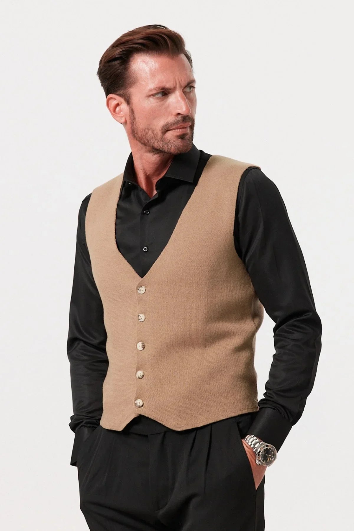 Klasik Pamuk fit kalıp Triko Klasik Yelek Kazak - Livio Ferri