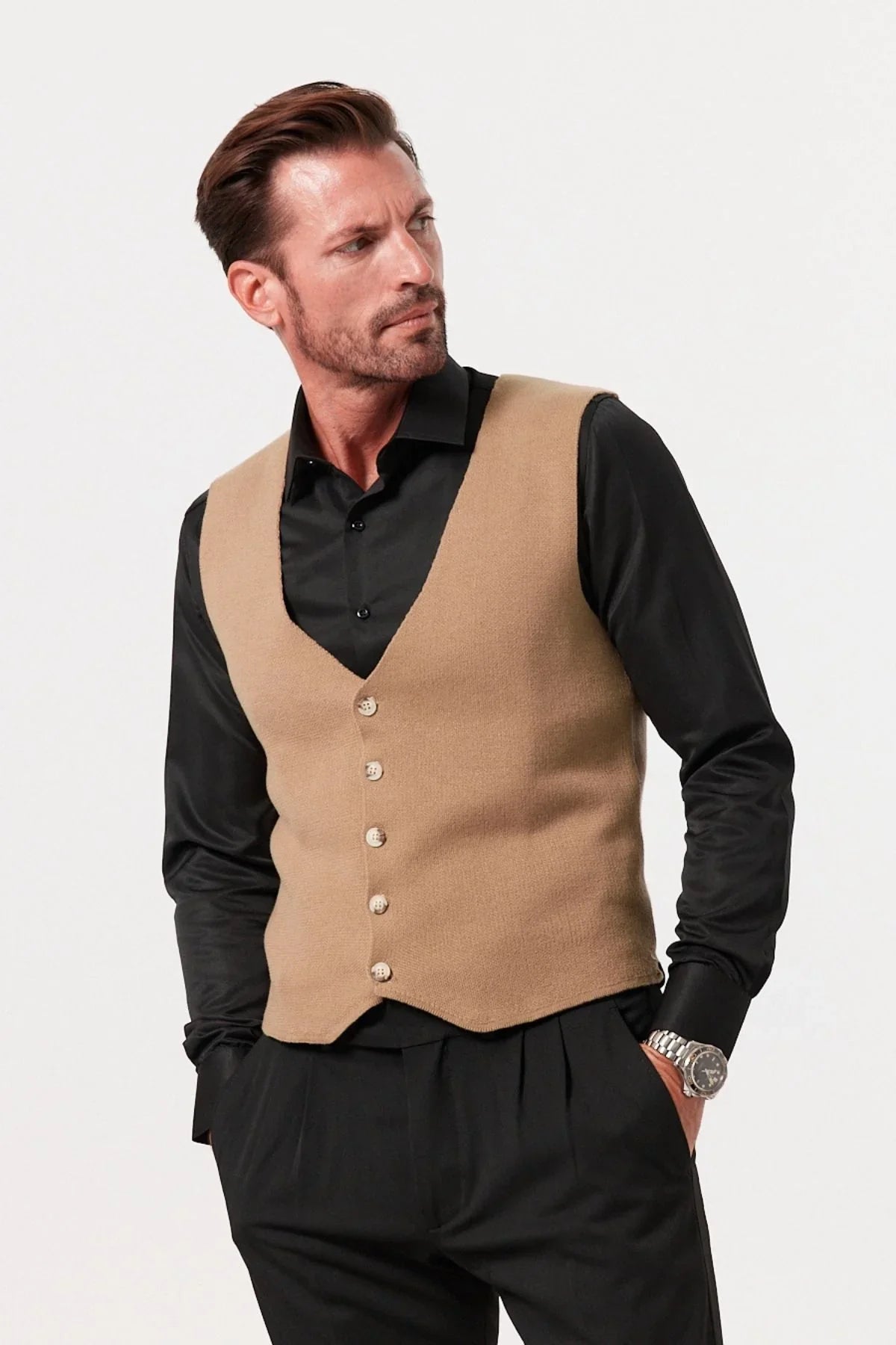 Klasik Pamuk fit kalıp Triko Klasik Yelek Kazak - Livio Ferri