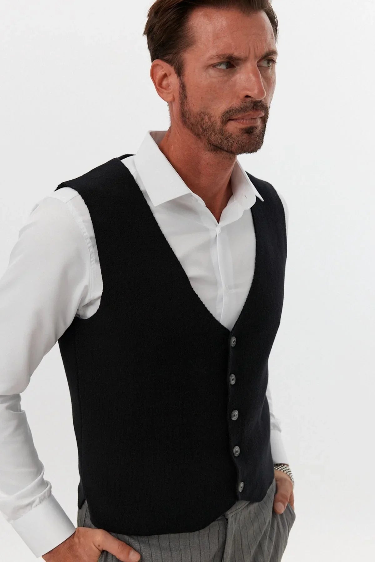 Klasik Pamuk fit kalıp Triko Klasik Yelek Kazak - Livio Ferri