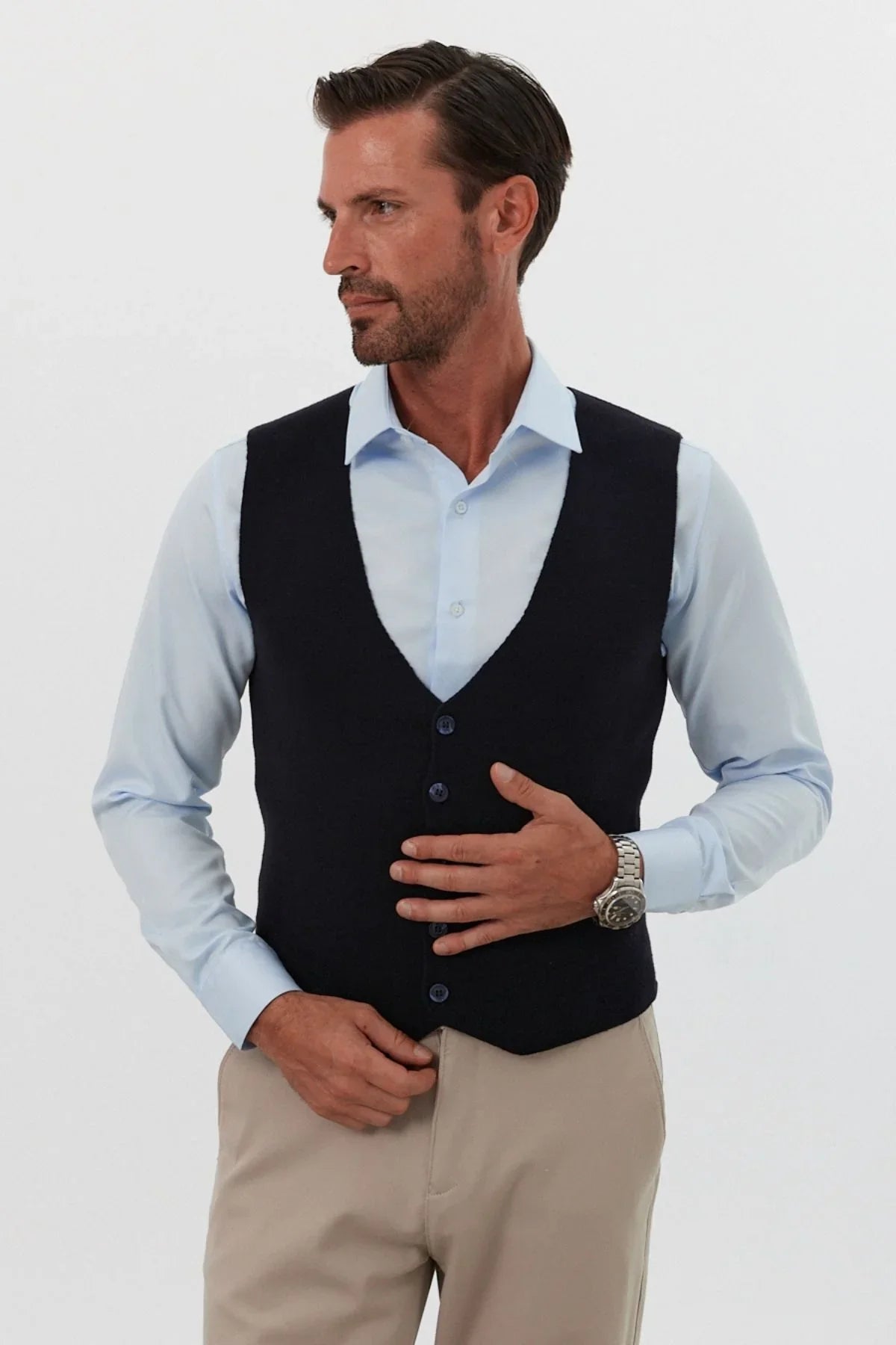 Klasik Pamuk fit kalıp Triko Klasik Yelek Kazak - Livio Ferri