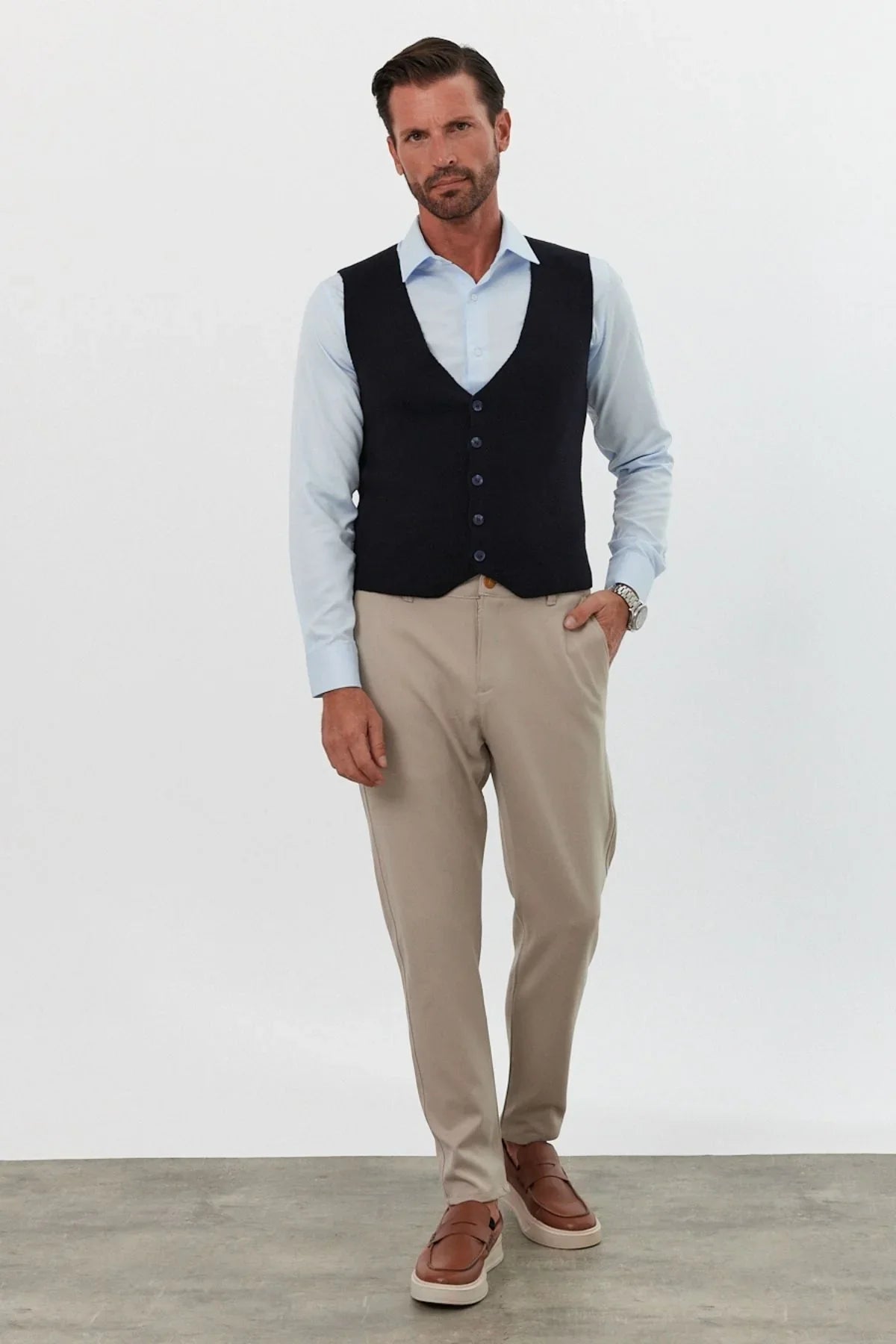 Klasik Pamuk fit kalıp Triko Klasik Yelek Kazak - Livio Ferri