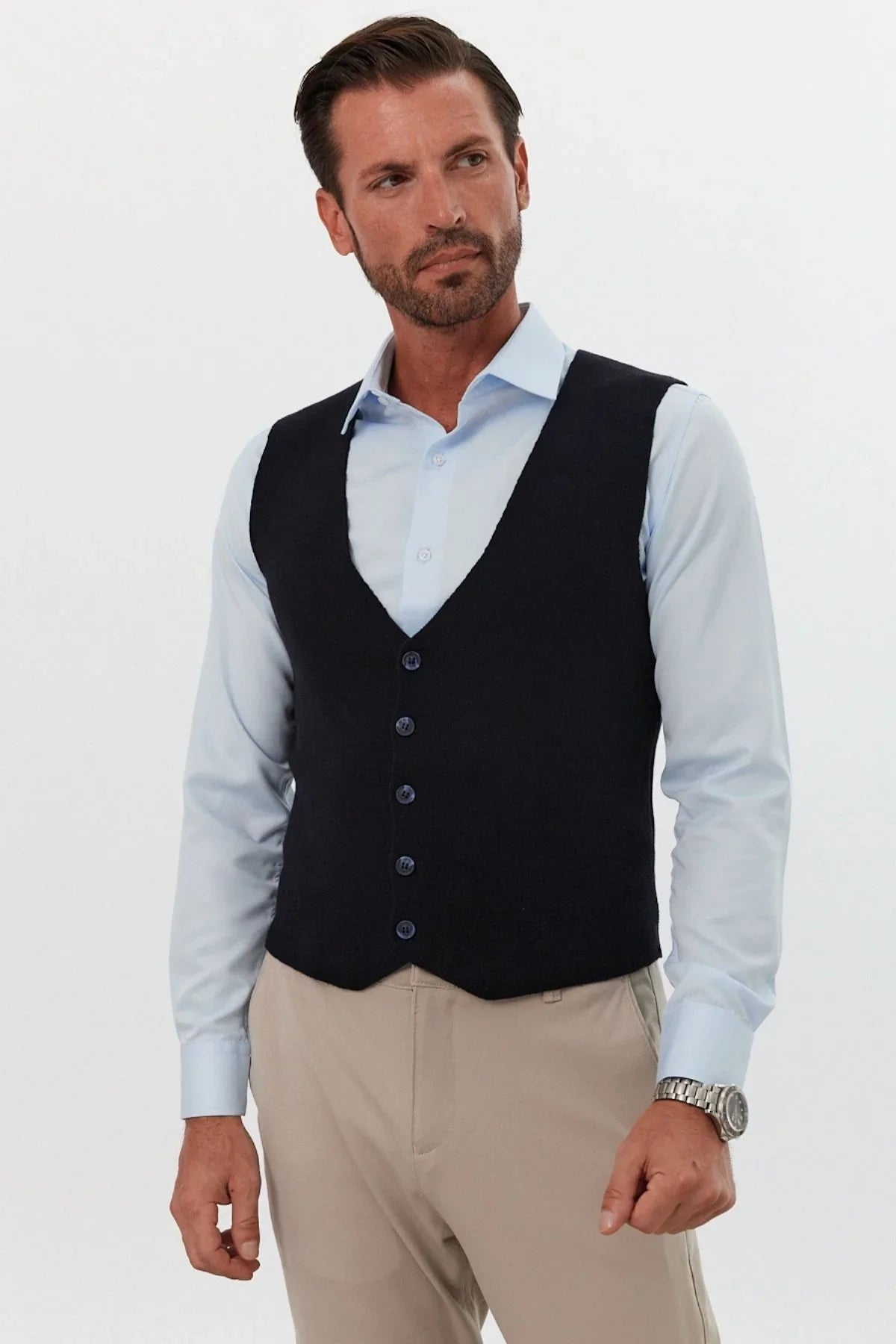 Klasik Pamuk fit kalıp Triko Klasik Yelek Kazak - Livio Ferri