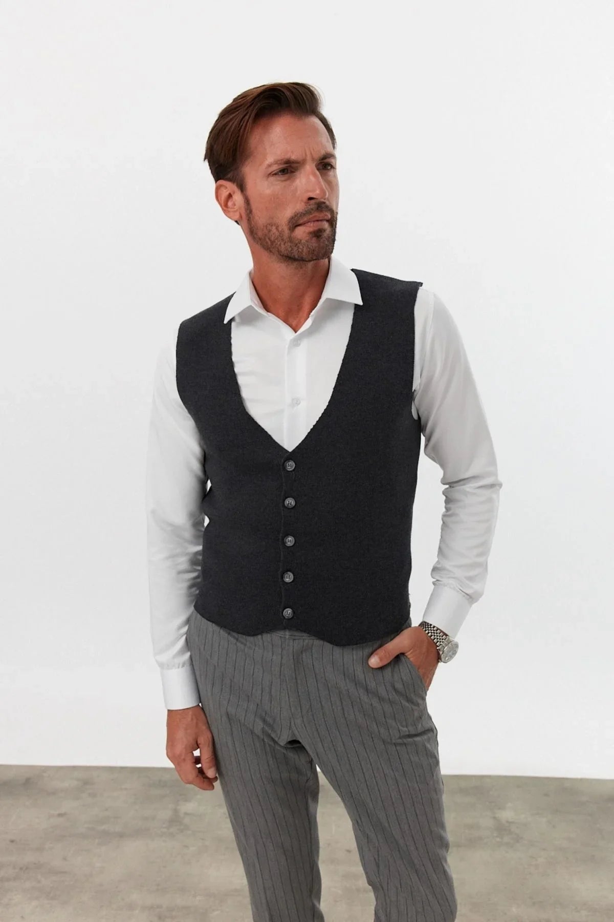 Klasik Pamuk fit kalıp Triko Klasik Yelek Kazak - Livio Ferri