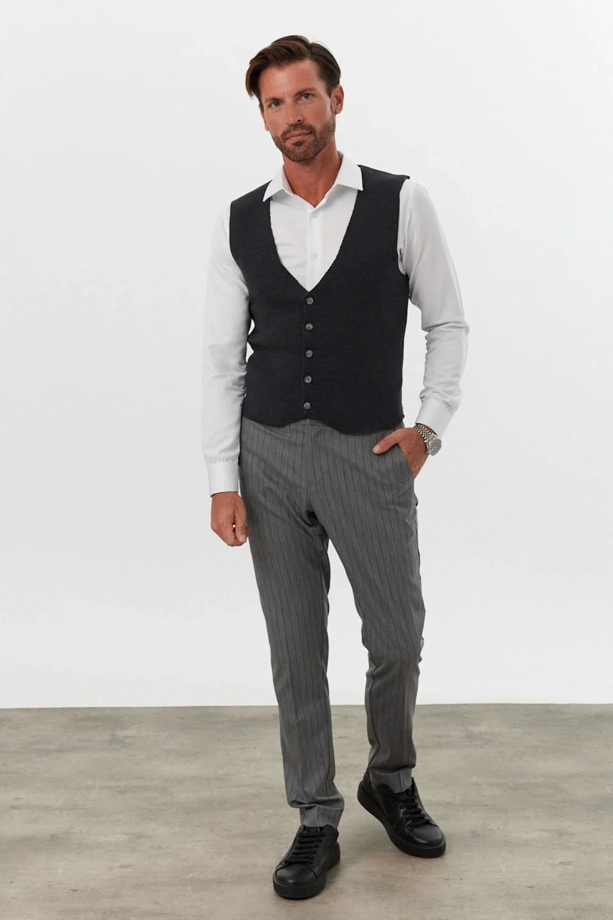 Klasik Pamuk fit kalıp Triko Klasik Yelek Kazak - Livio Ferri