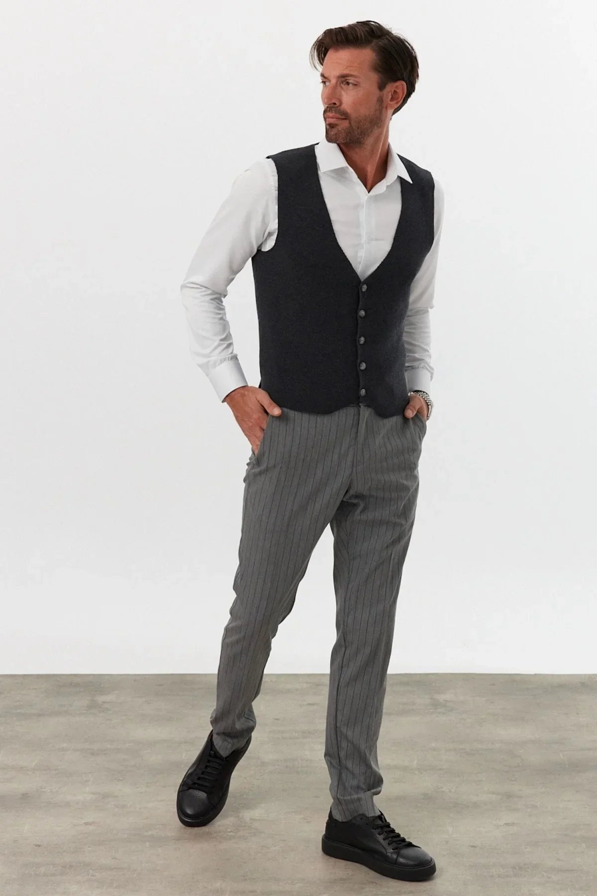 Klasik Pamuk fit kalıp Triko Klasik Yelek Kazak - Livio Ferri