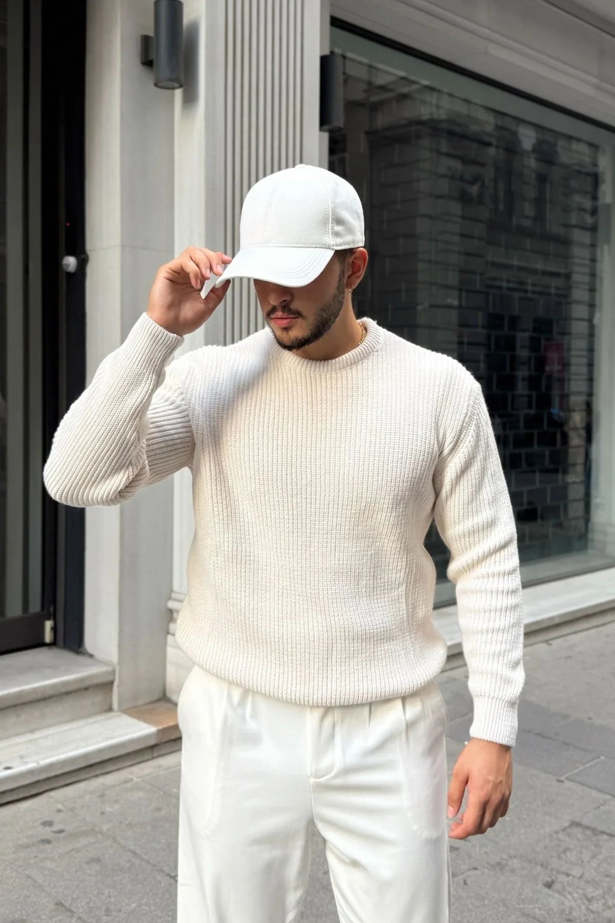 Koba Erkek Selanik Örgü Oversize Bisiklet Yaka Kalın Kazak - Livio Ferri