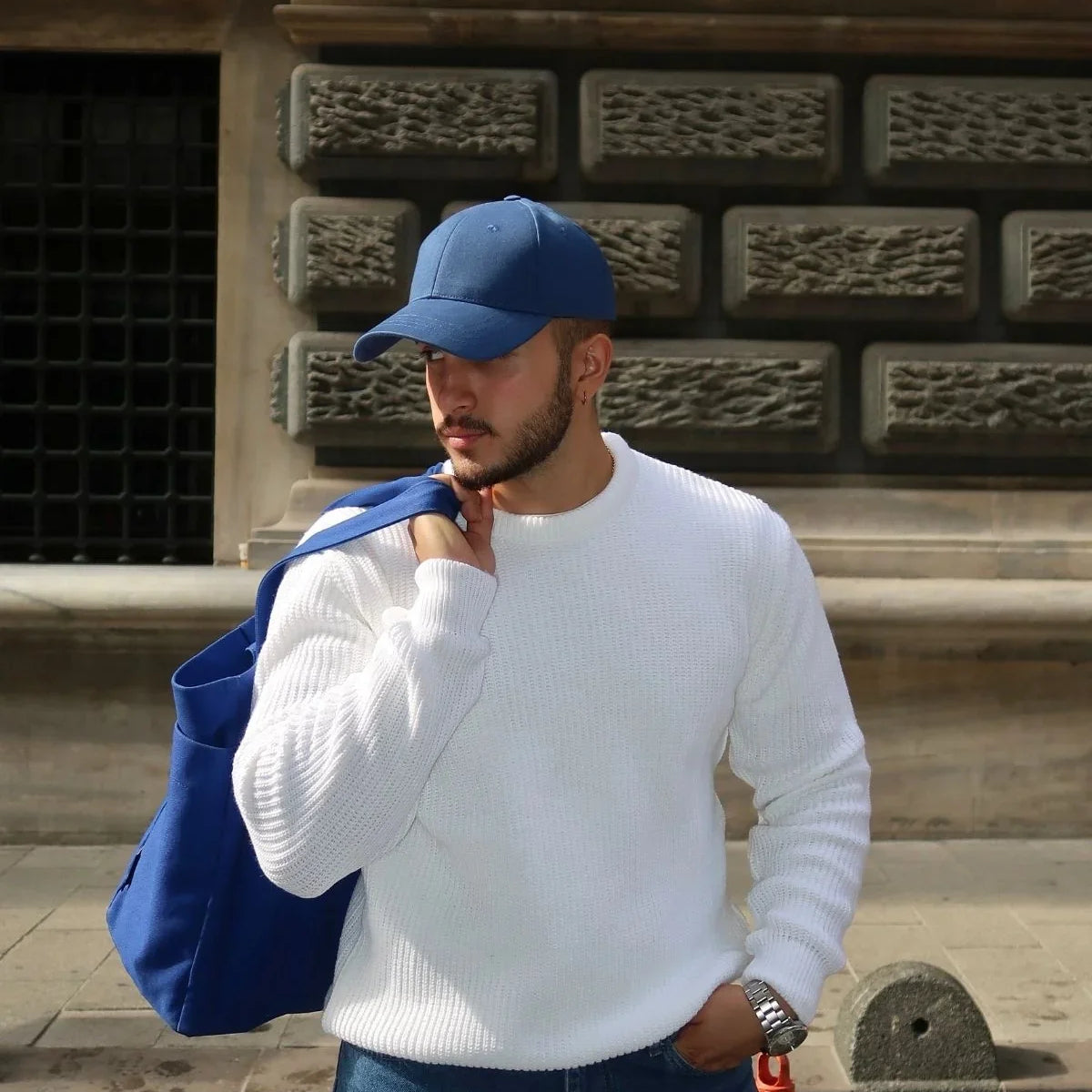 Koba Erkek Selanik Örgü Oversize Bisiklet Yaka Kalın Kazak