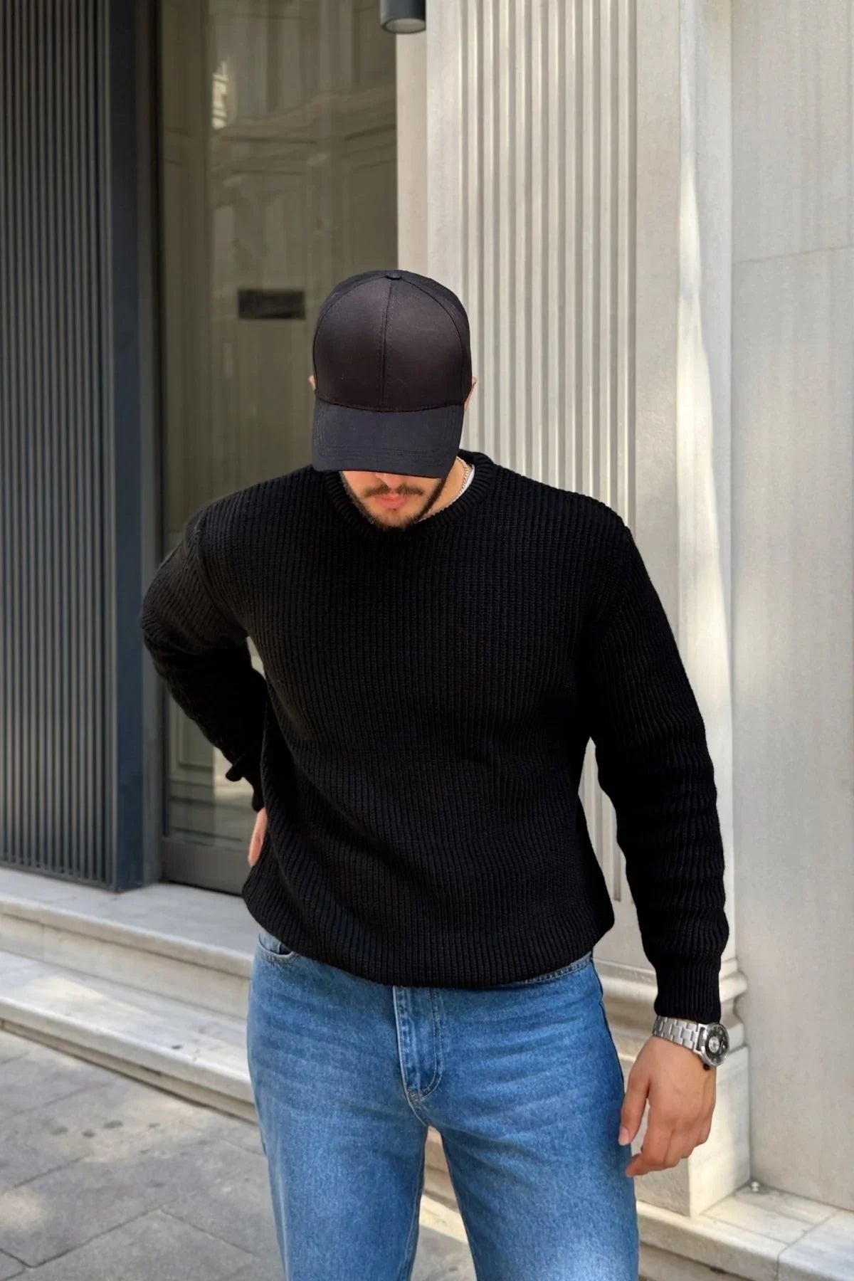 Koba Erkek Selanik Örgü Oversize Bisiklet Yaka Kalın Kazak - Livio Ferri