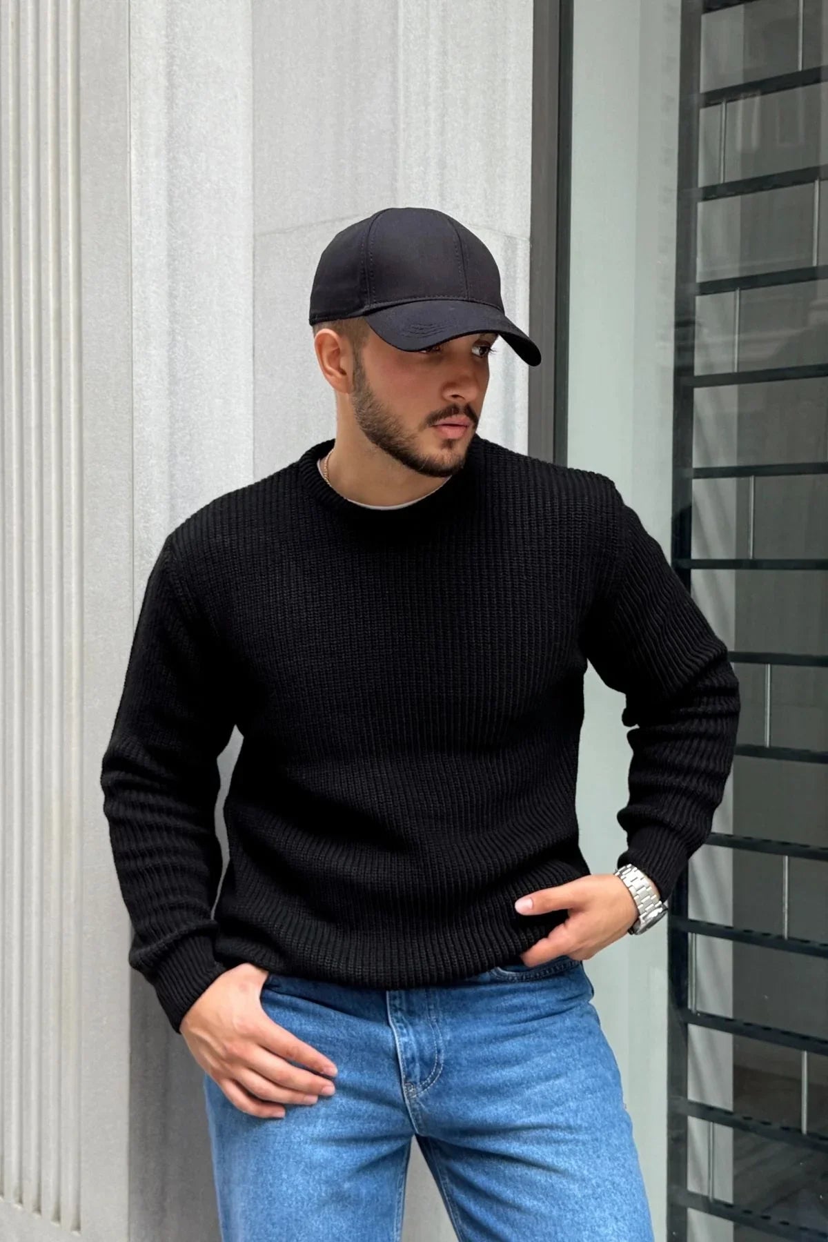 Koba Erkek Selanik Örgü Oversize Bisiklet Yaka Kalın Kazak - Livio Ferri