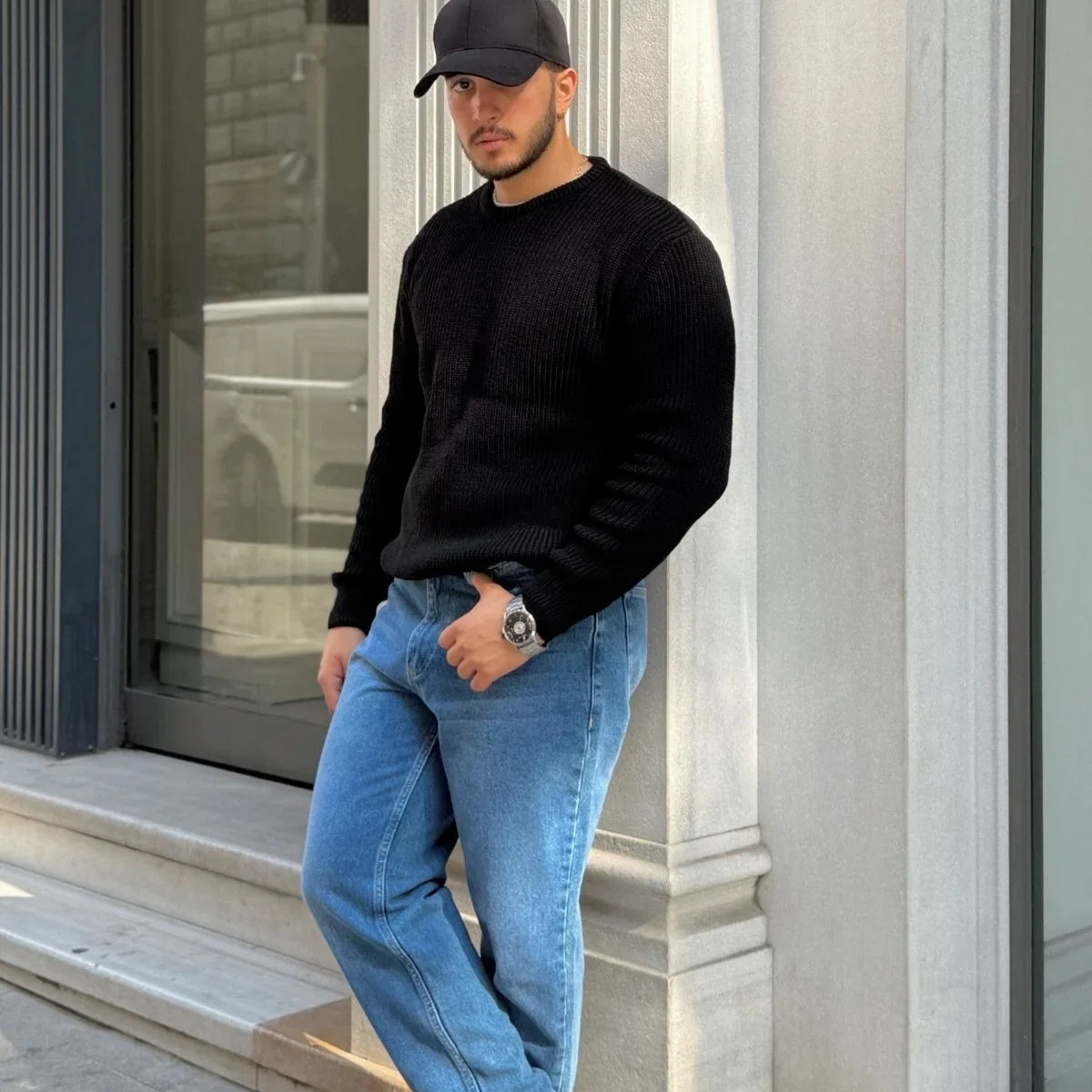 Koba Erkek Selanik Örgü Oversize Bisiklet Yaka Kalın Kazak