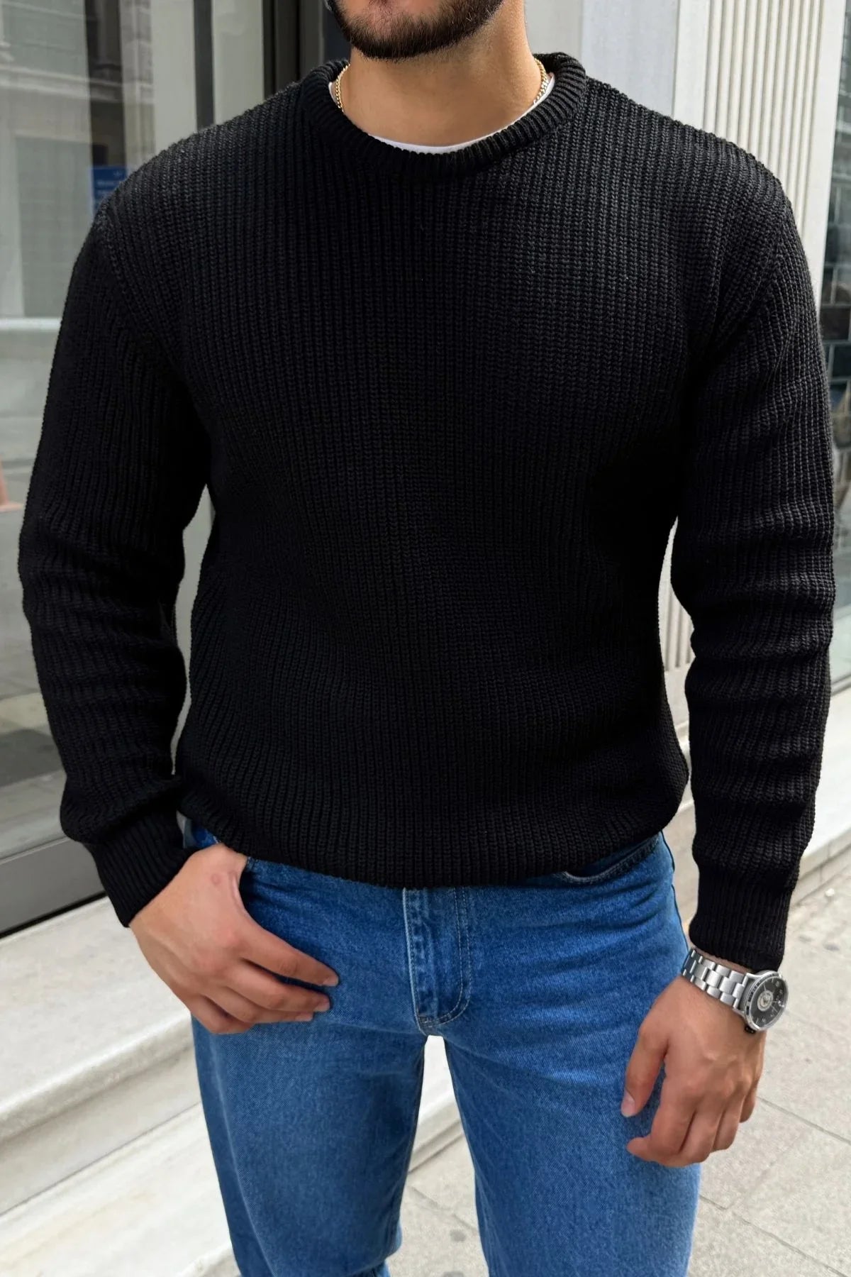 Koba Erkek Selanik Örgü Oversize Bisiklet Yaka Kalın Kazak - Livio Ferri