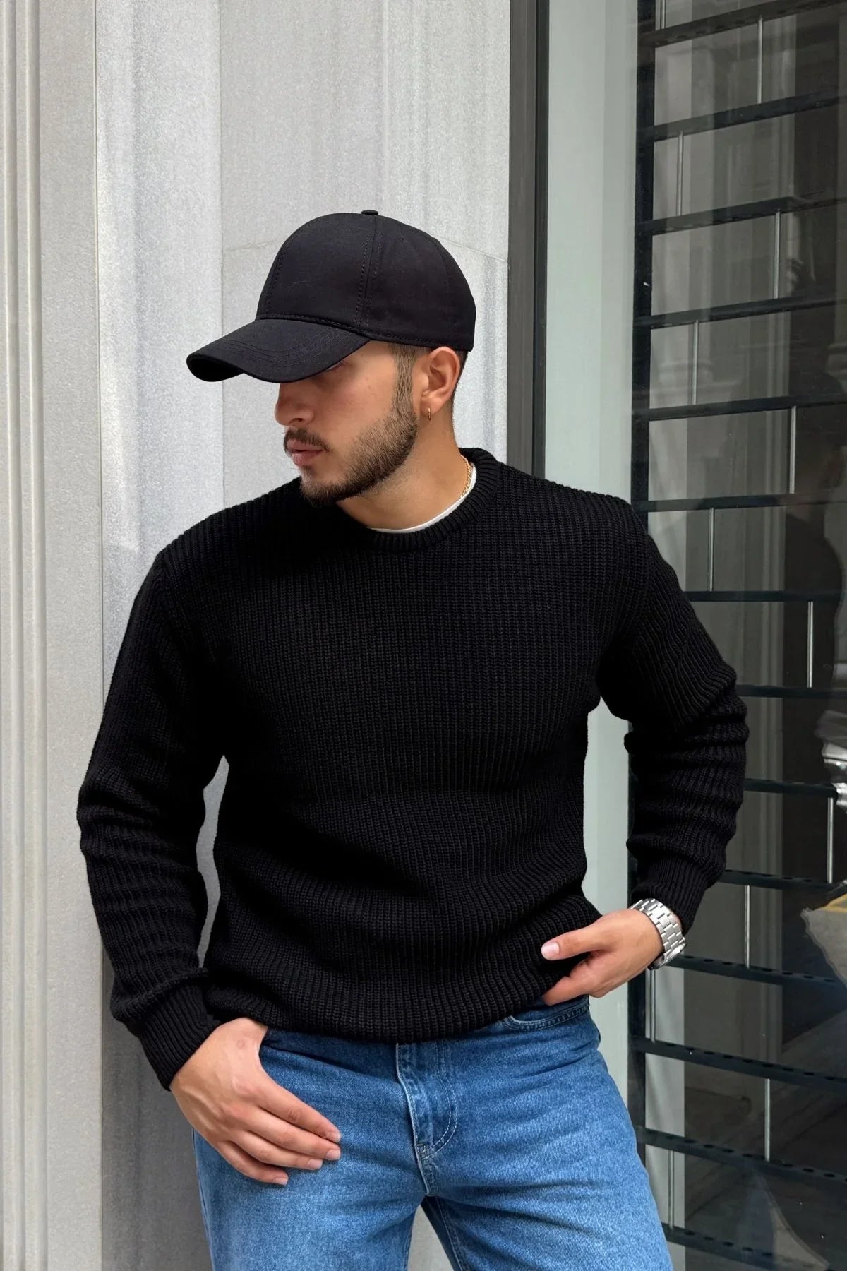 Koba Erkek Selanik Örgü Oversize Bisiklet Yaka Kalın Kazak - Livio Ferri