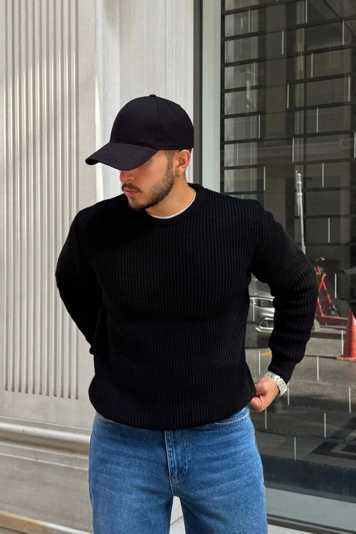 Koba Erkek Selanik Örgü Oversize Bisiklet Yaka Kalın Kazak - Livio Ferri