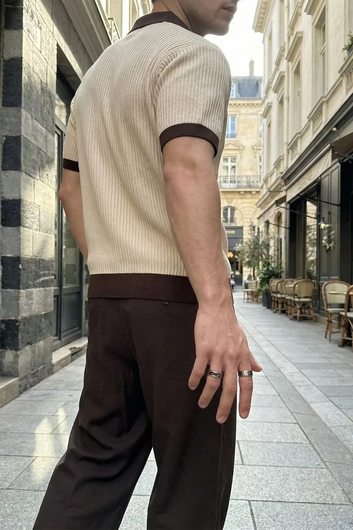 Köyten Regular Fit Erkek Kısa Kol Triko Polo Yaka Tişört Çizgili Dokulu - Livio Ferri