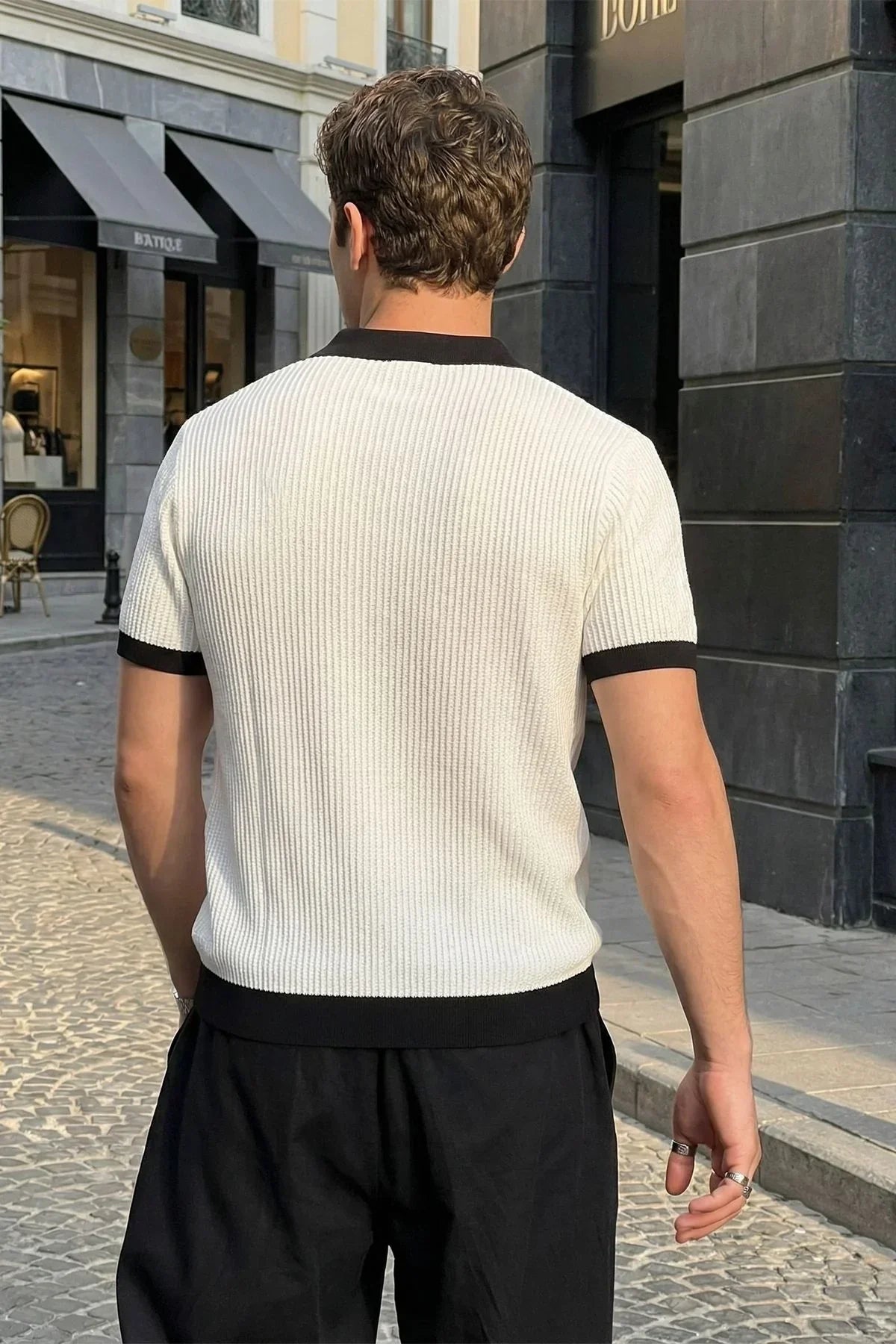 Köyten Regular Fit Erkek Kısa Kol Triko Polo Yaka Tişört Çizgili Dokulu - Livio Ferri