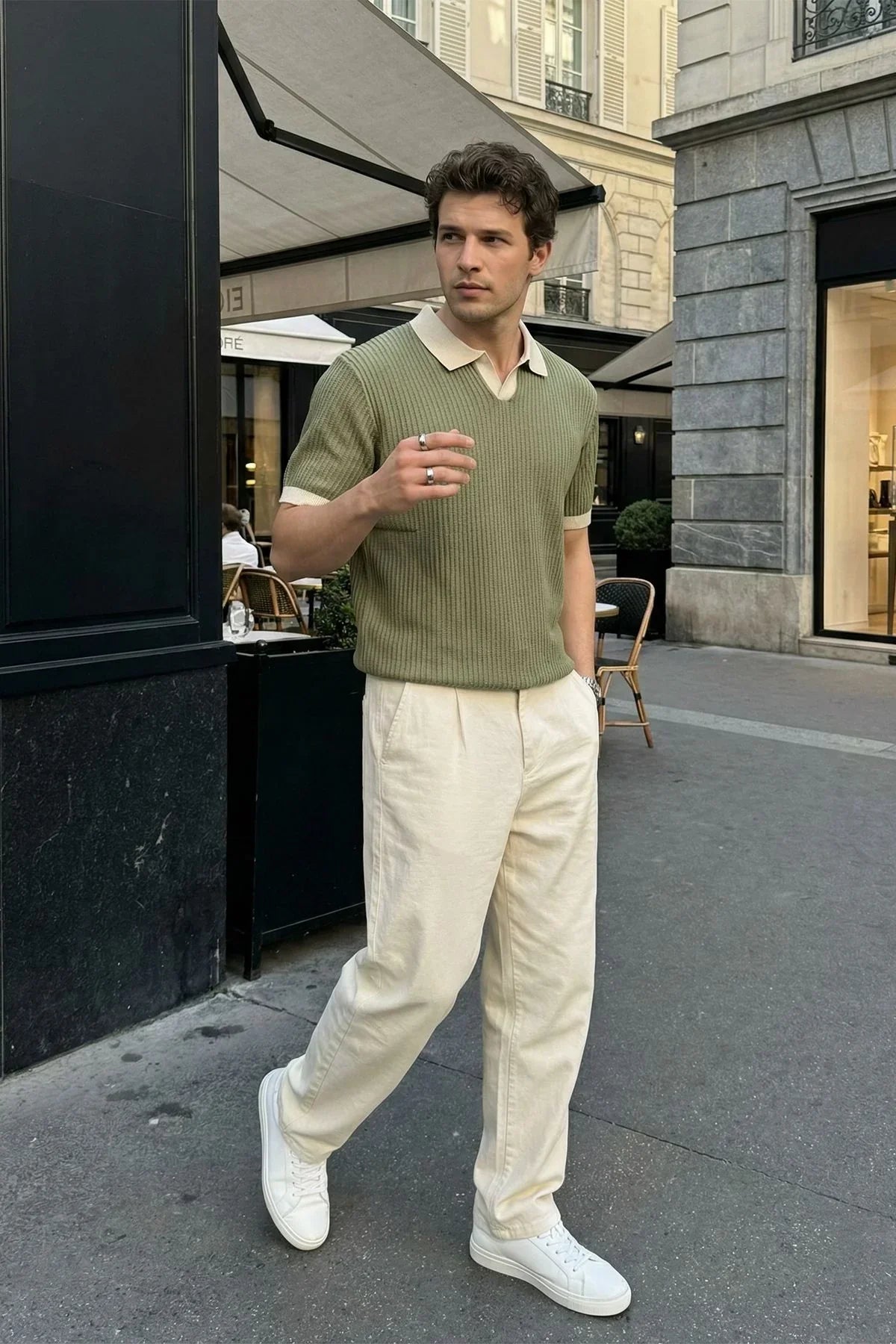 Köyten Regular Fit Erkek Kısa Kol Triko Polo Yaka Tişört Çizgili Dokulu - Livio Ferri