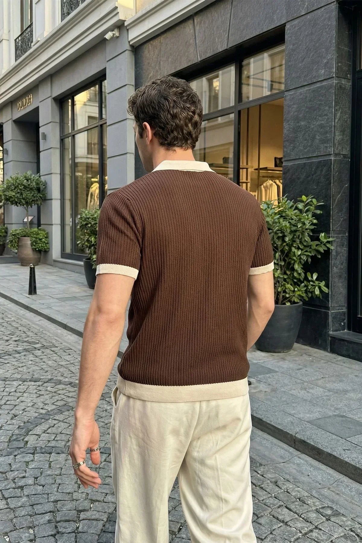 Köyten Regular Fit Erkek Kısa Kol Triko Polo Yaka Tişört Çizgili Dokulu - Livio Ferri