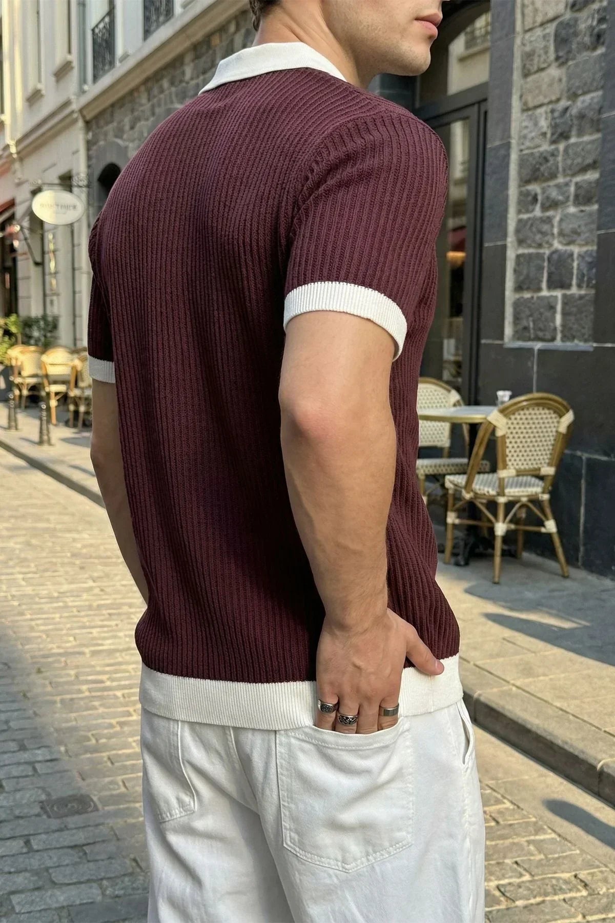 Köyten Regular Fit Erkek Kısa Kol Triko Polo Yaka Tişört Çizgili Dokulu - Livio Ferri