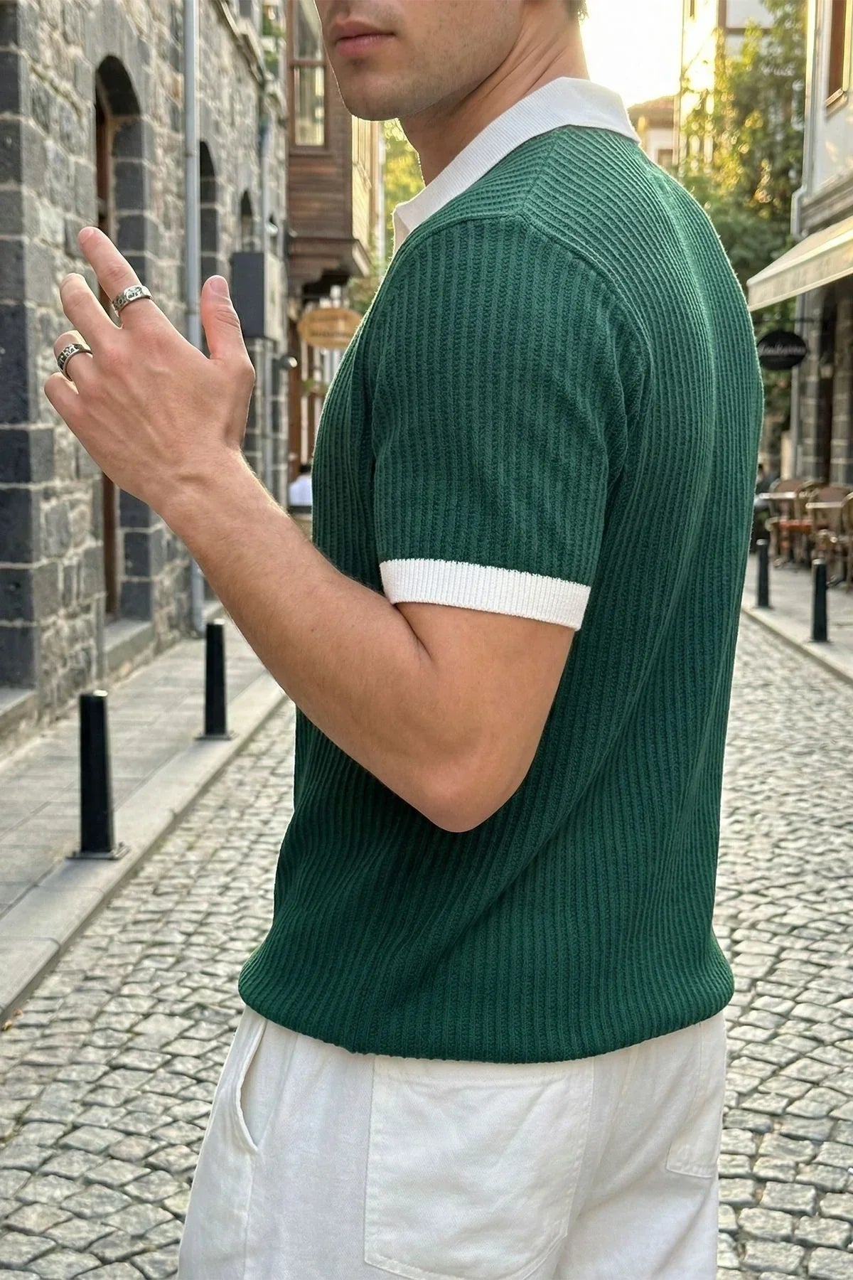 Köyten Regular Fit Erkek Kısa Kol Triko Polo Yaka Tişört Çizgili Dokulu - Livio Ferri