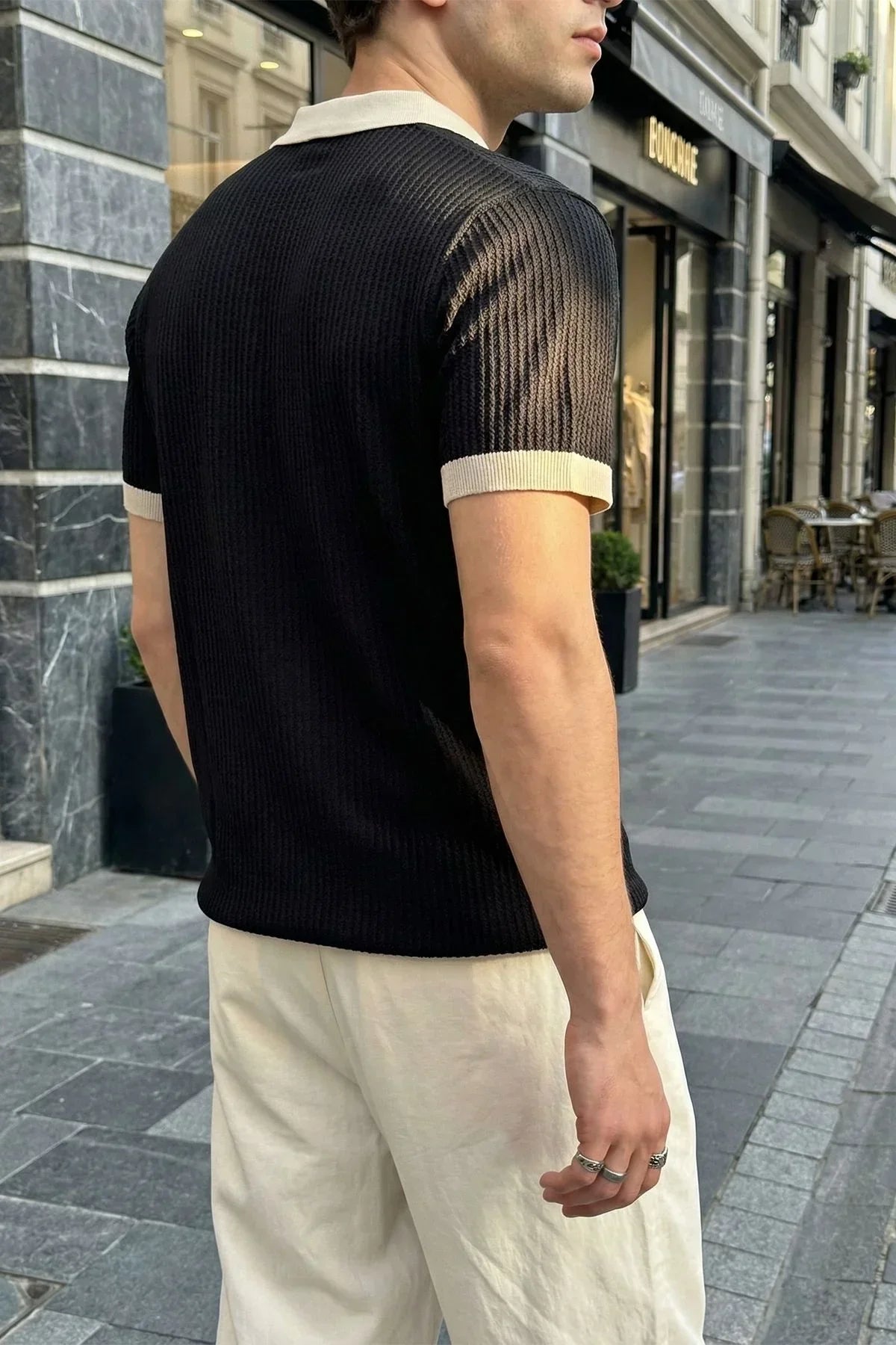Köyten Regular Fit Erkek Kısa Kol Triko Polo Yaka Tişört Çizgili Dokulu - Livio Ferri