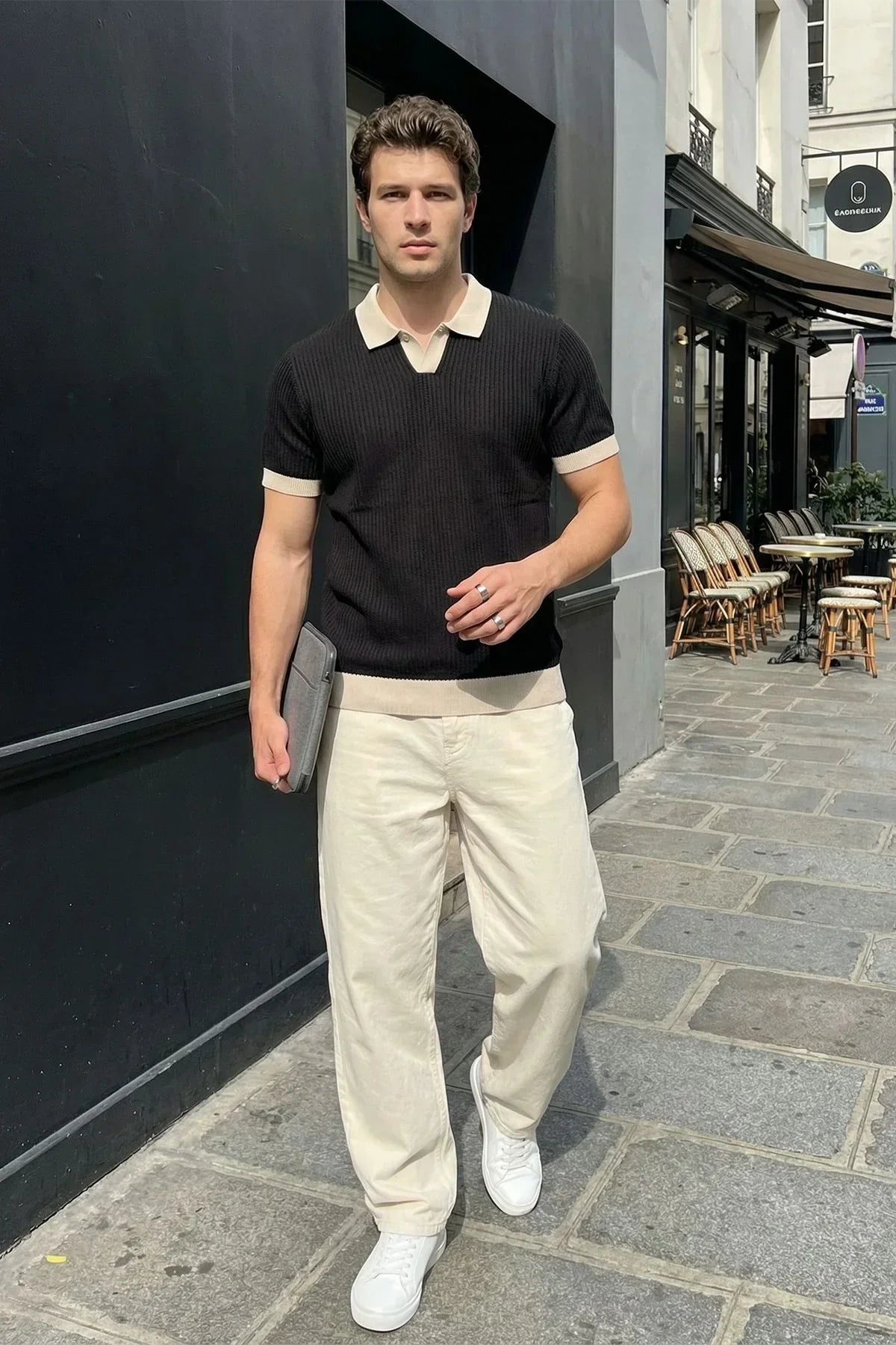 Köyten Regular Fit Erkek Kısa Kol Triko Polo Yaka Tişört Çizgili Dokulu - Livio Ferri