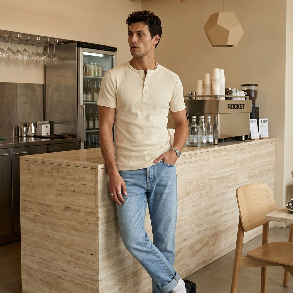 Liiri %100 Pamuk Premium Fitilli Yarım Düğmeli Erkek Tişört Regular Fit Basic Yazlık Tişört