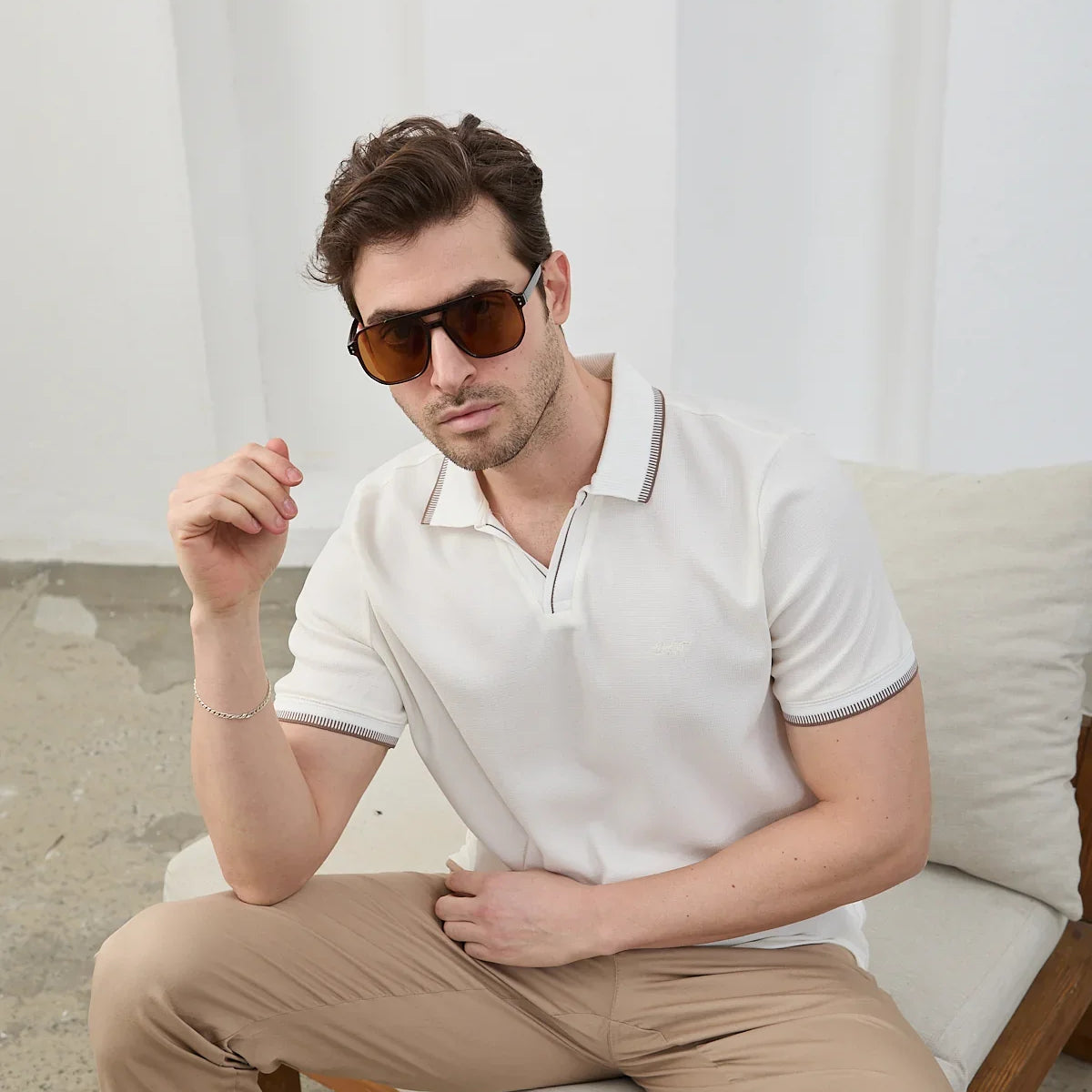 Lodz Erkek Polo Yaka Tişört Çekmeyen Pamuklu Kumaş Regular Fit Günlük