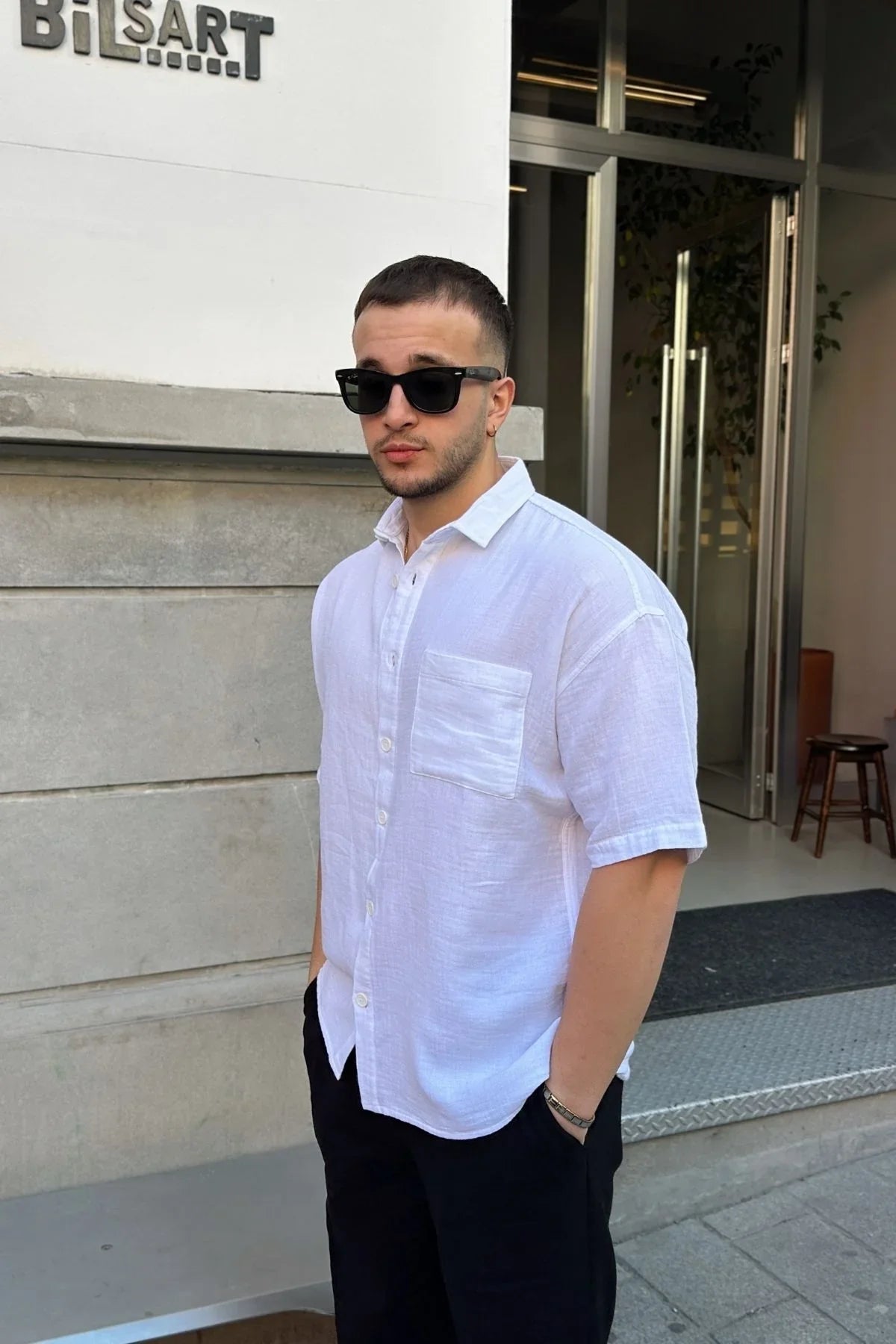 Lora Erkek Yazlık Pamuk Gömlek Kısa Kollu Cepli Bol Kesim - Livio Ferri