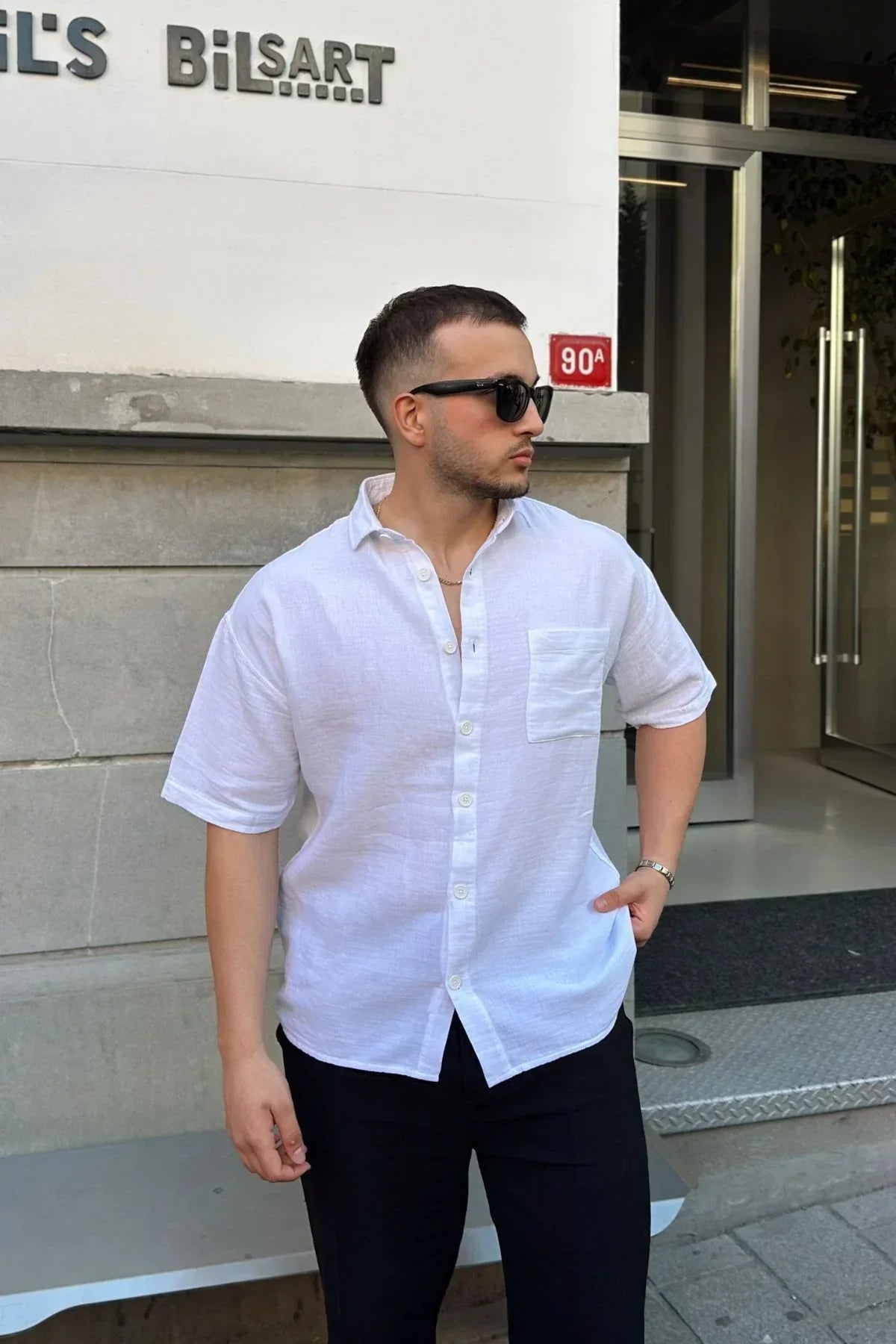 Lora Erkek Yazlık Pamuk Gömlek Kısa Kollu Cepli Bol Kesim - Livio Ferri