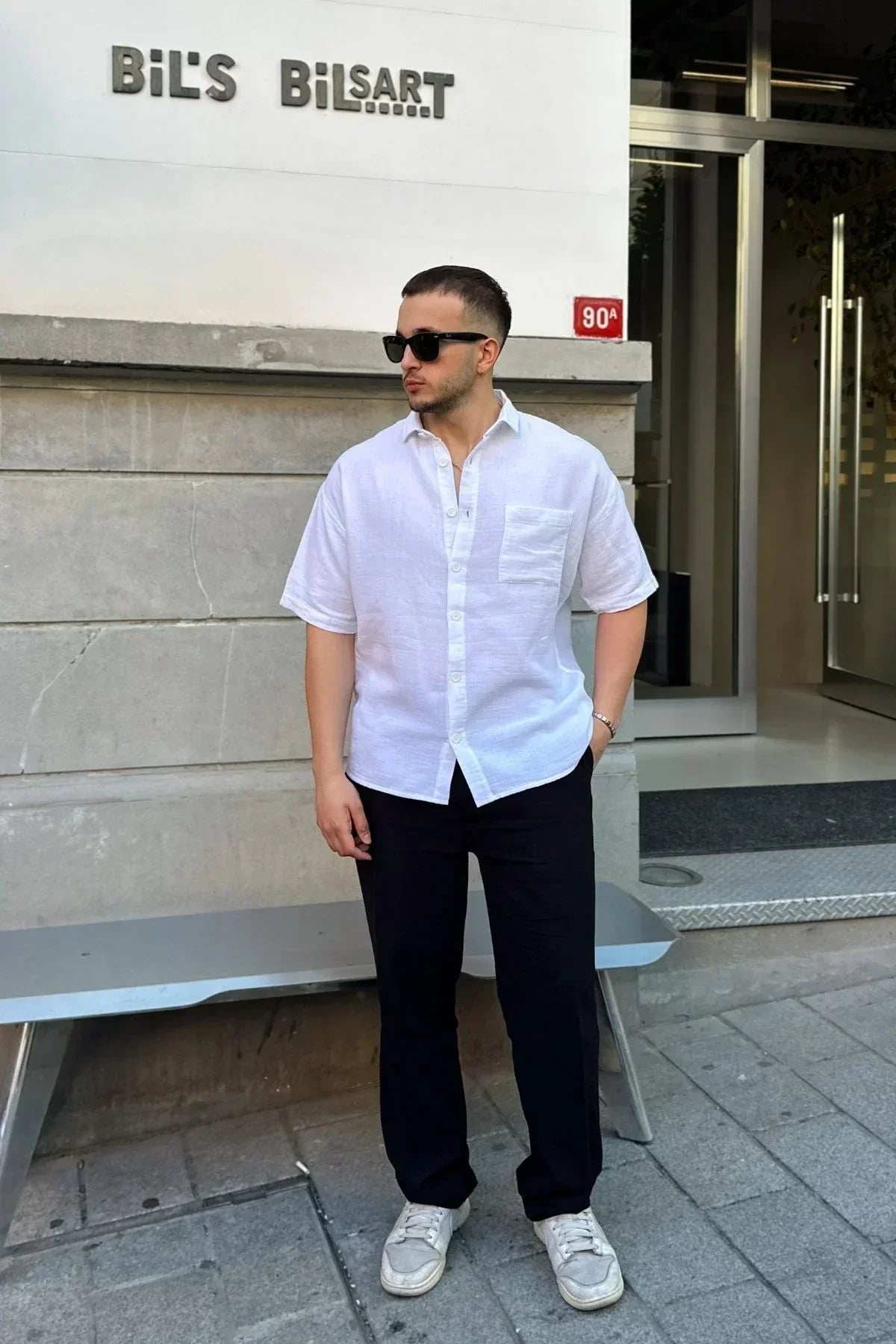 Lora Erkek Yazlık Pamuk Gömlek Kısa Kollu Cepli Bol Kesim - Livio Ferri
