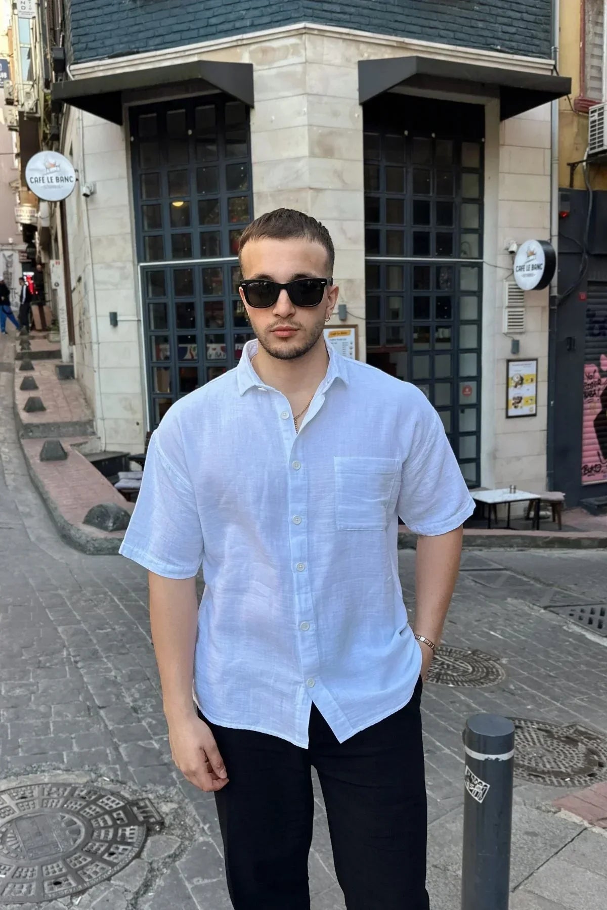Lora Erkek Yazlık Pamuk Gömlek Kısa Kollu Cepli Bol Kesim - Livio Ferri