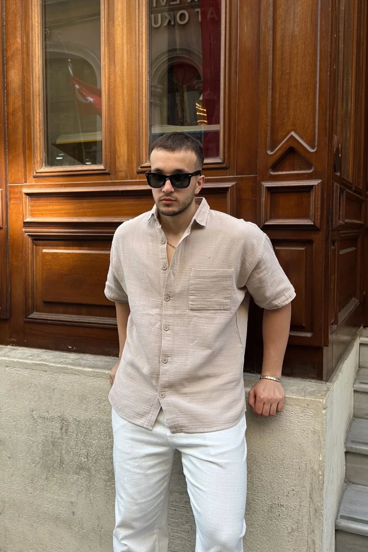 Lora Erkek Yazlık Pamuk Gömlek Kısa Kollu Cepli Bol Kesim - Livio Ferri