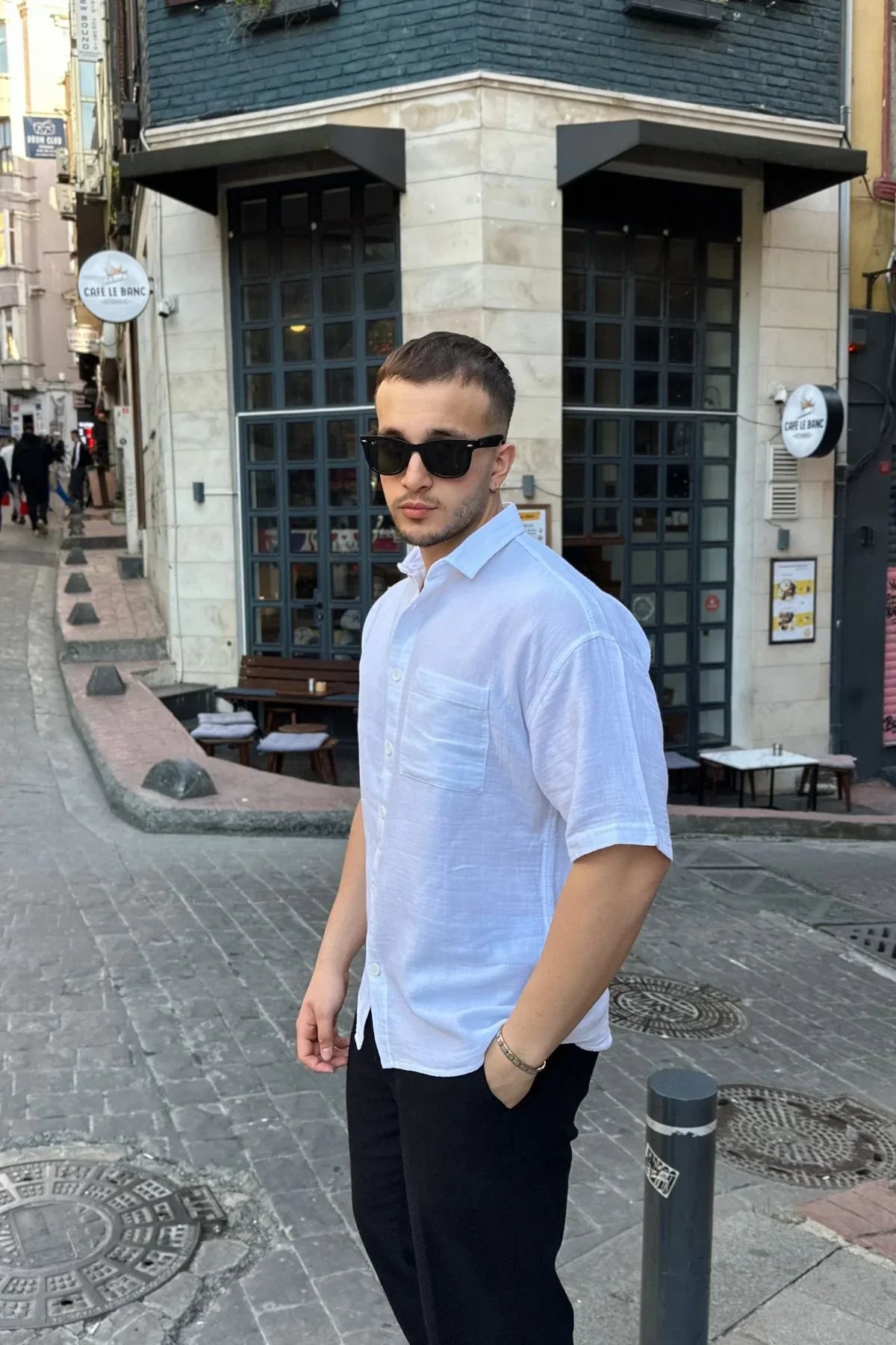 Lora Erkek Yazlık Pamuk Gömlek Kısa Kollu Cepli Bol Kesim - Livio Ferri