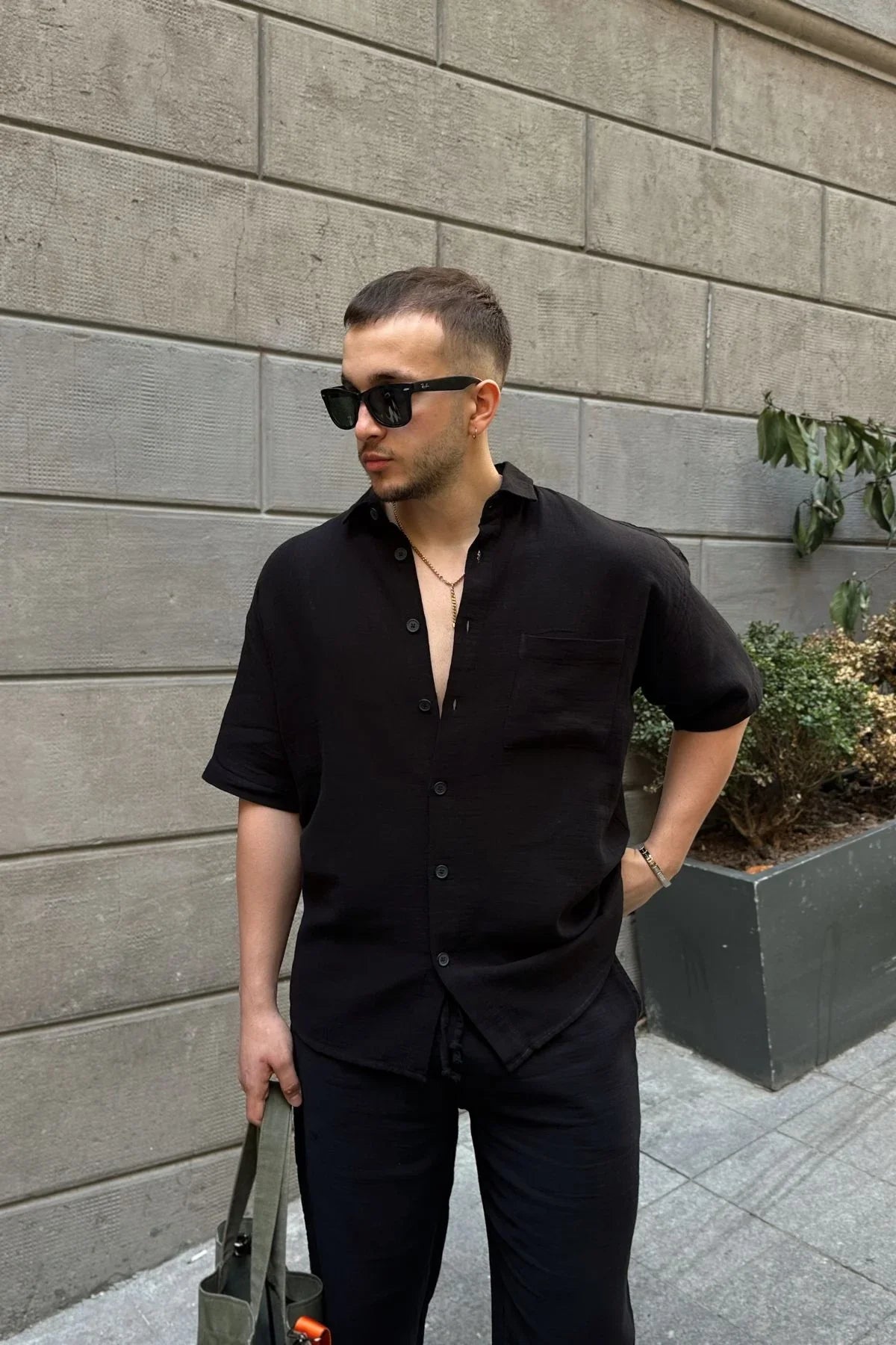 Lora Erkek Yazlık Pamuk Gömlek Kısa Kollu Cepli Bol Kesim - Livio Ferri