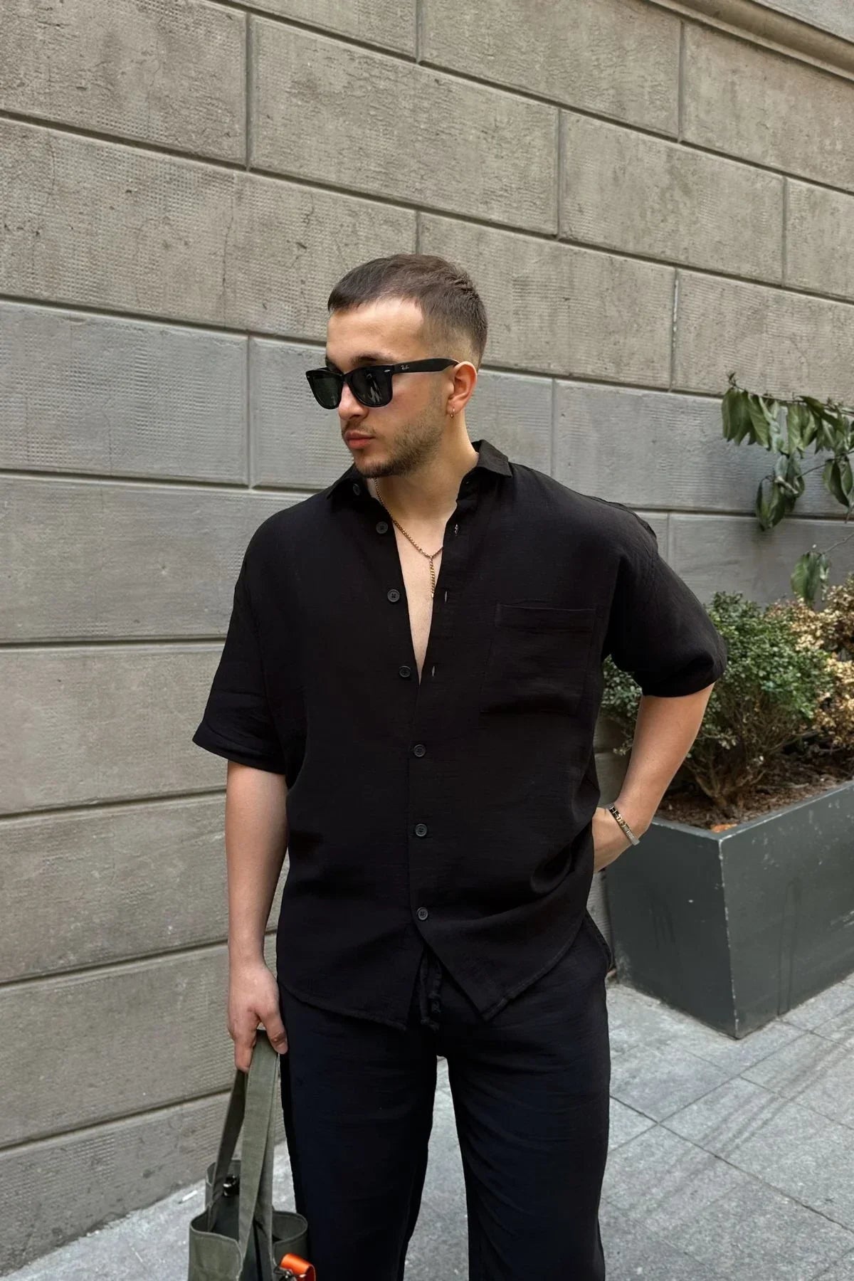 Lora Erkek Yazlık Pamuk Gömlek Kısa Kollu Cepli Bol Kesim - Livio Ferri