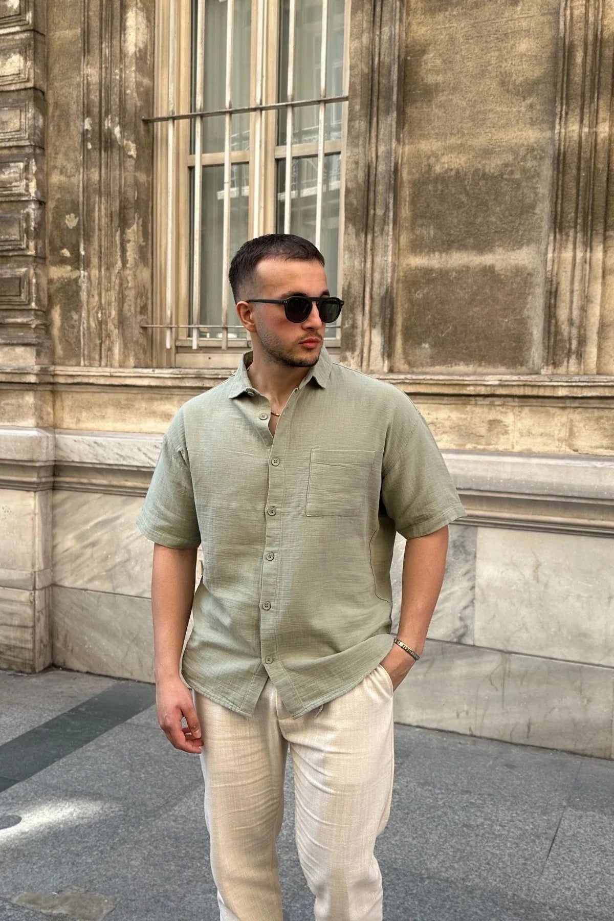 Lora Erkek Yazlık Pamuk Gömlek Kısa Kollu Cepli Bol Kesim - Livio Ferri
