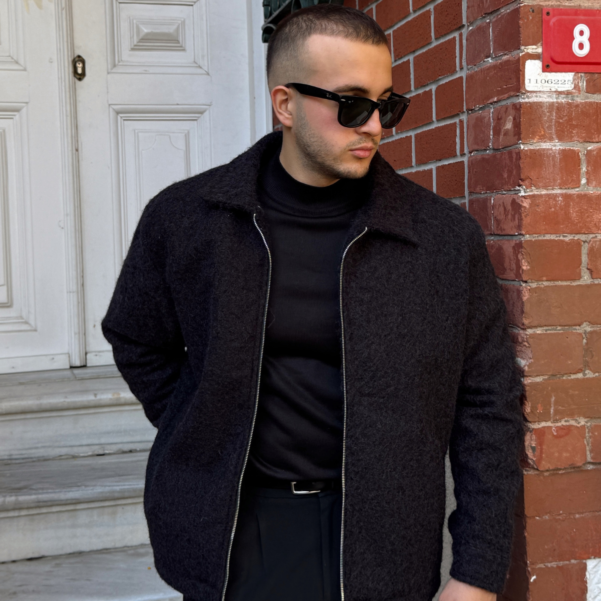 Lupi Çift Fermuarlı Astarlı Erkek Kaşe Kaban Sıcak Tutan Polo Yaka