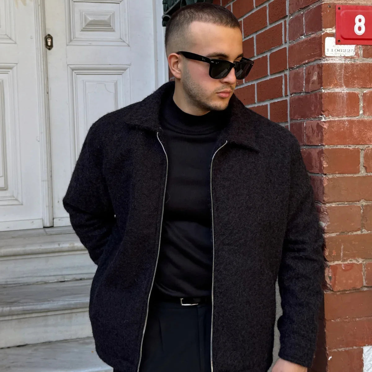 Lupi Çift Fermuarlı Astarlı Erkek Kaşe Kaban Sıcak Tutan Polo Yaka