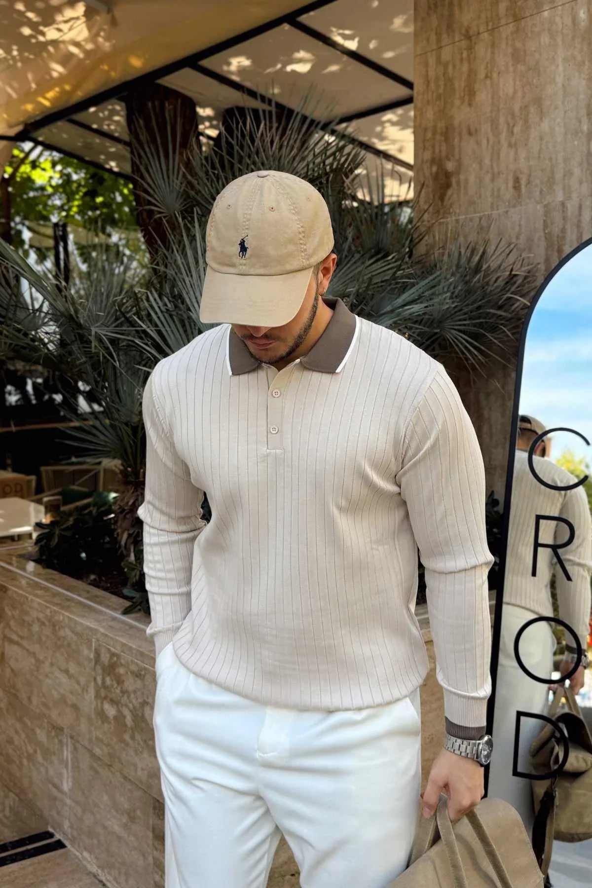 Luzi Çizgi Desenli Polo Yaka Premium Erkek Triko Kazak - Livio Ferri