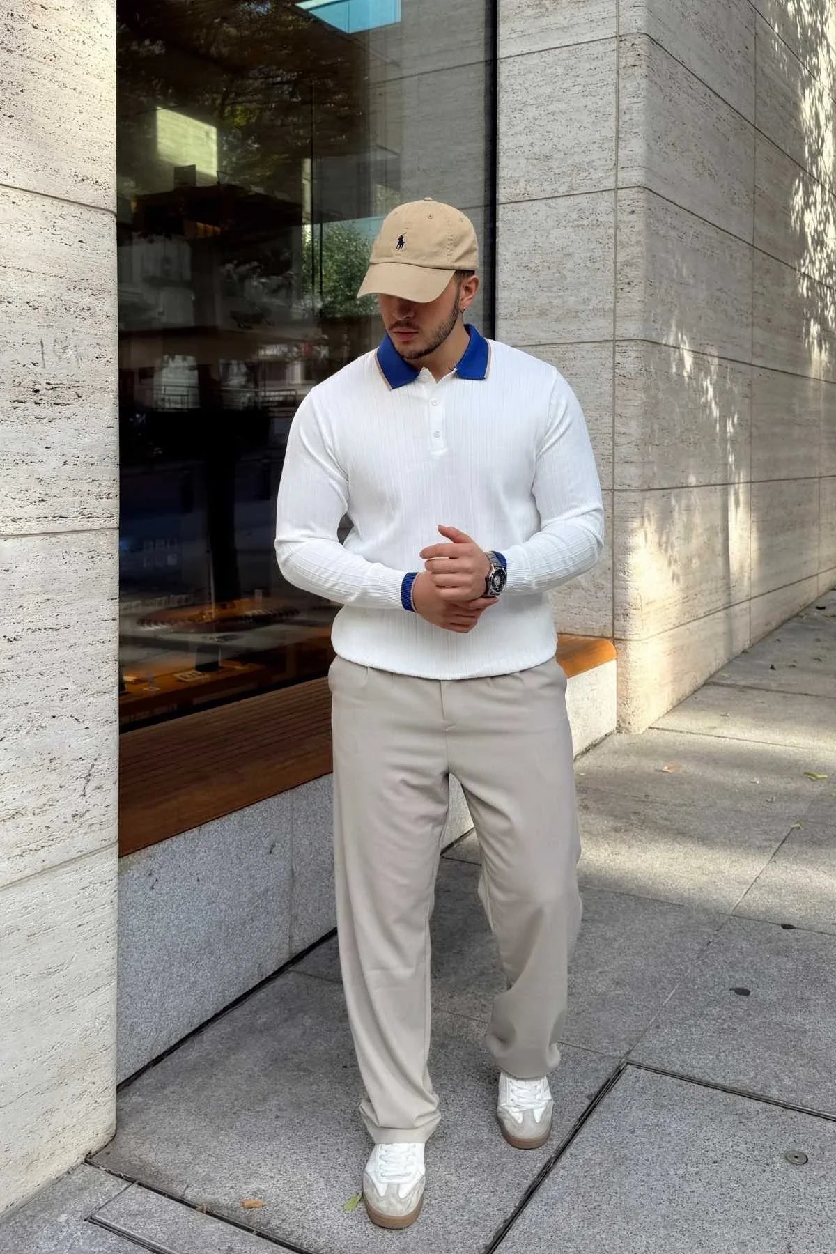 Luzi Çizgi Desenli Polo Yaka Premium Erkek Triko Kazak - Livio Ferri