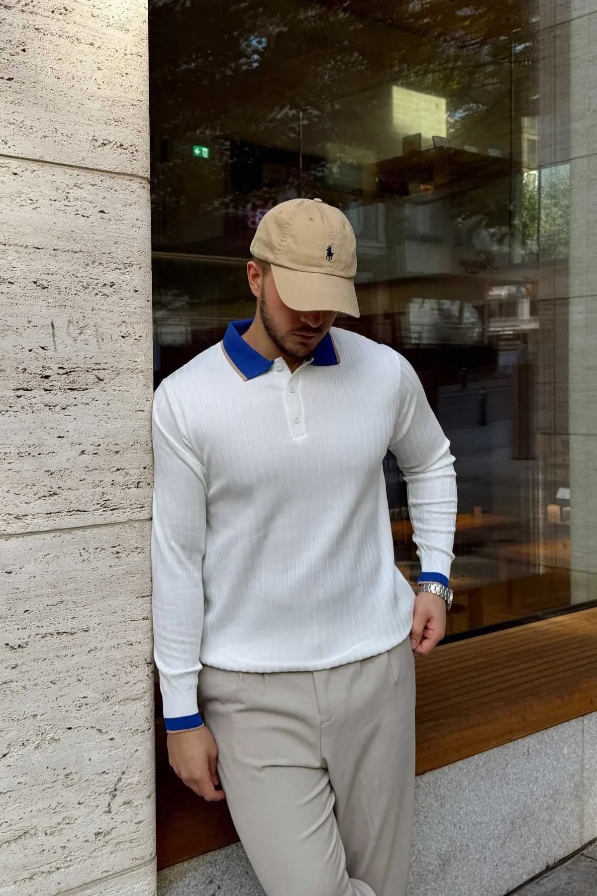 Luzi Çizgi Desenli Polo Yaka Premium Erkek Triko Kazak - Livio Ferri