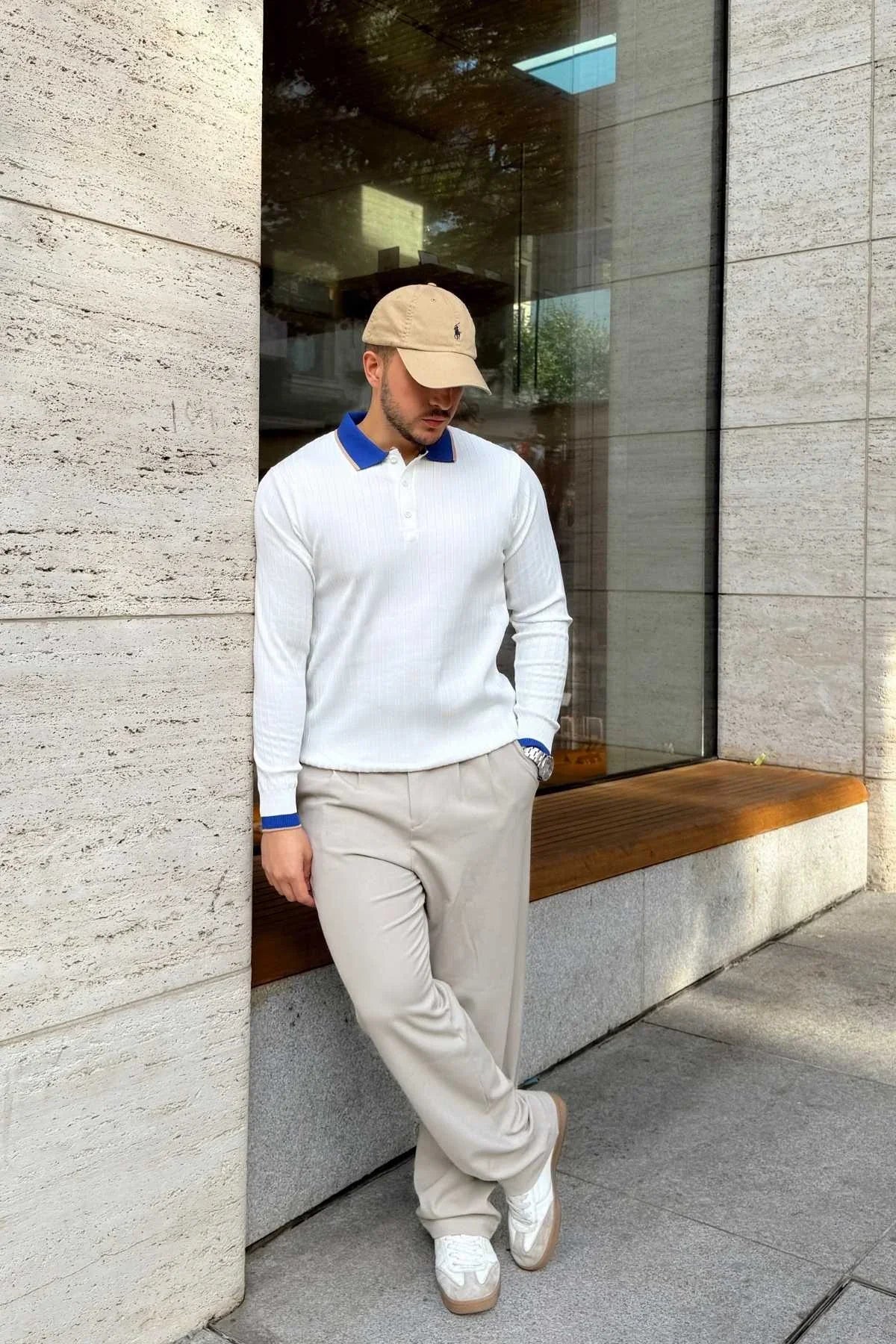 Luzi Çizgi Desenli Polo Yaka Premium Erkek Triko Kazak - Livio Ferri