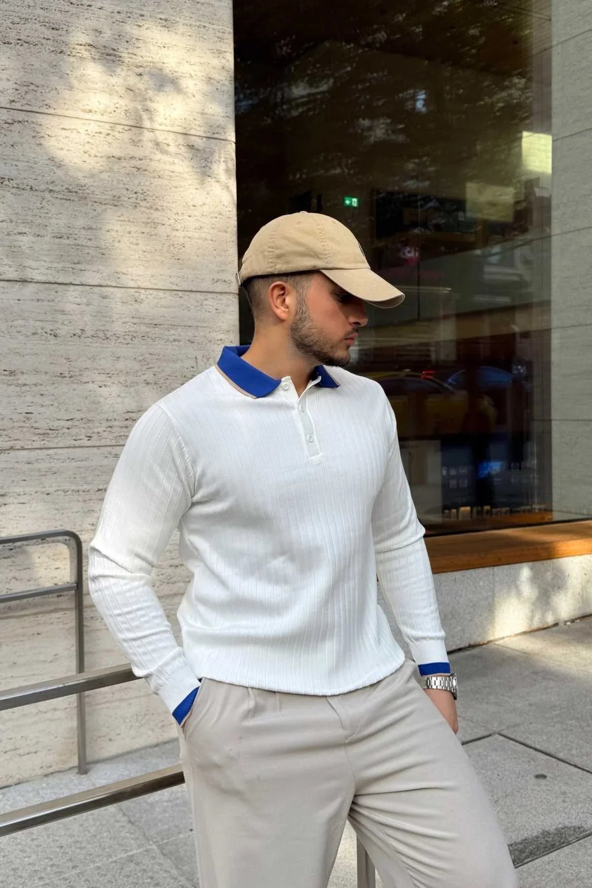 Luzi Çizgi Desenli Polo Yaka Premium Erkek Triko Kazak - Livio Ferri