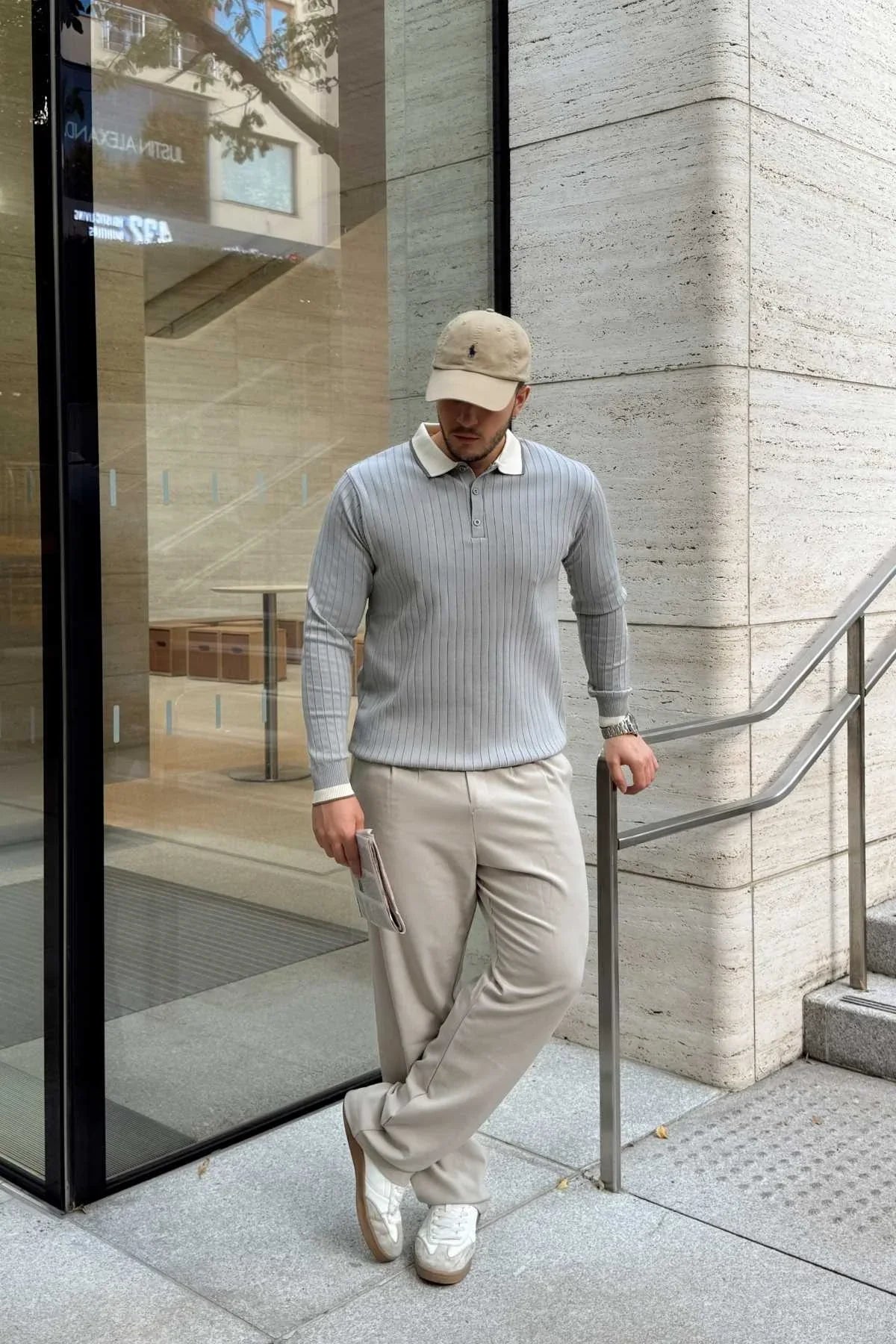 Luzi Çizgi Desenli Polo Yaka Premium Erkek Triko Kazak - Livio Ferri