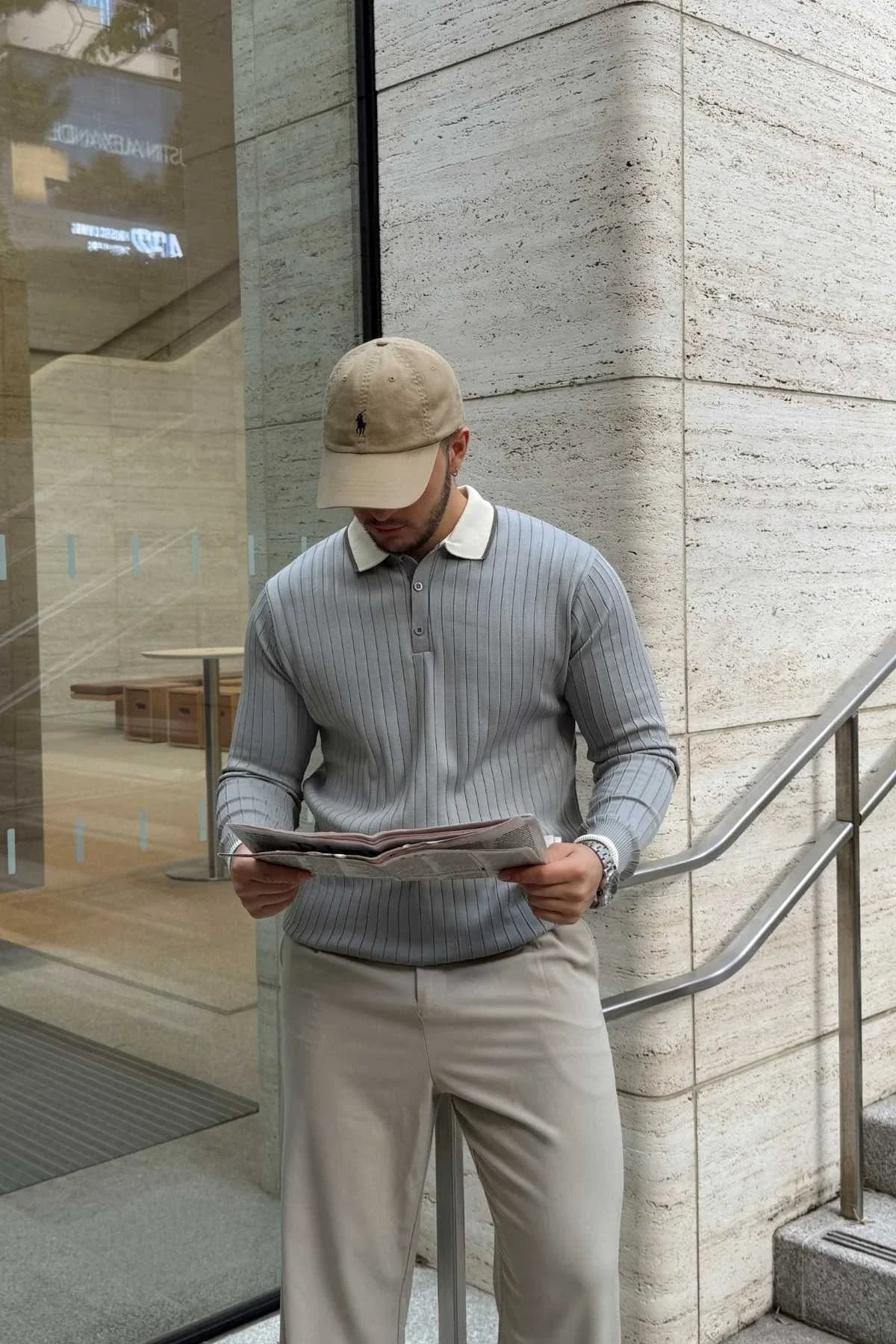 Luzi Çizgi Desenli Polo Yaka Premium Erkek Triko Kazak - Livio Ferri