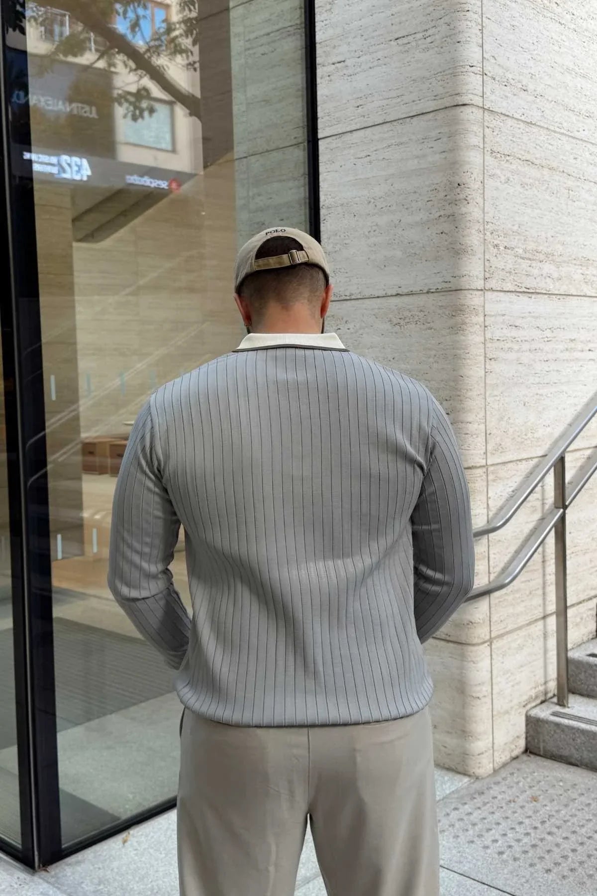 Luzi Çizgi Desenli Polo Yaka Premium Erkek Triko Kazak - Livio Ferri