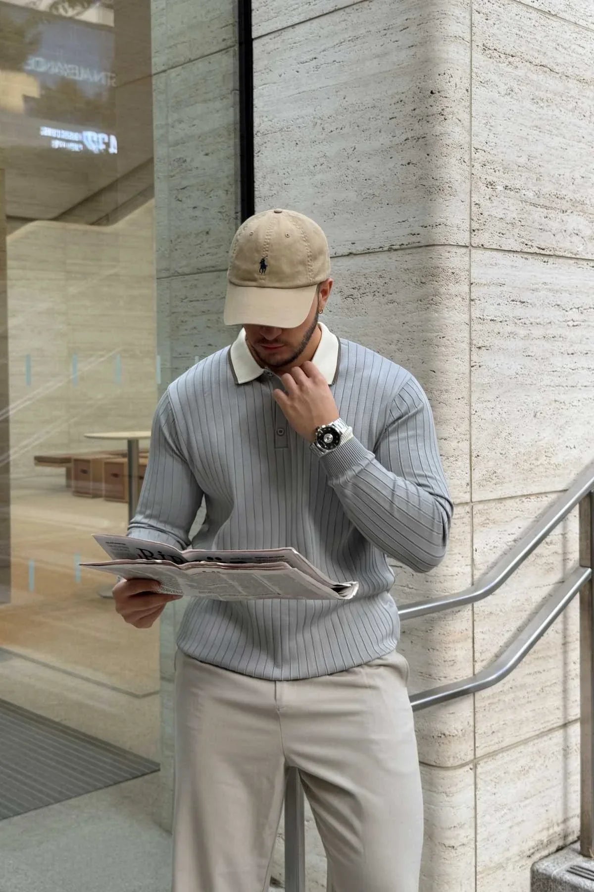 Luzi Çizgi Desenli Polo Yaka Premium Erkek Triko Kazak - Livio Ferri